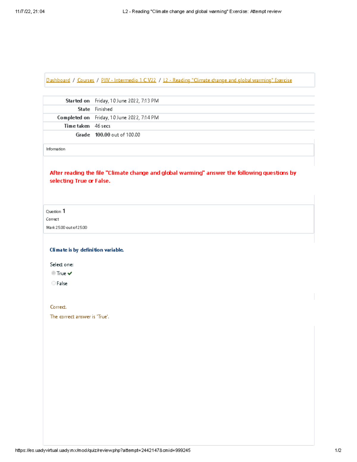 L2 - Reading Climate change and global warming Exercise Attempt review ...