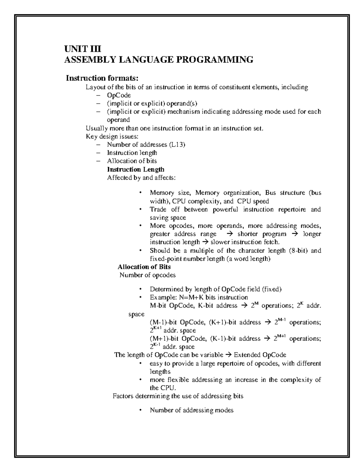 program of instruction format