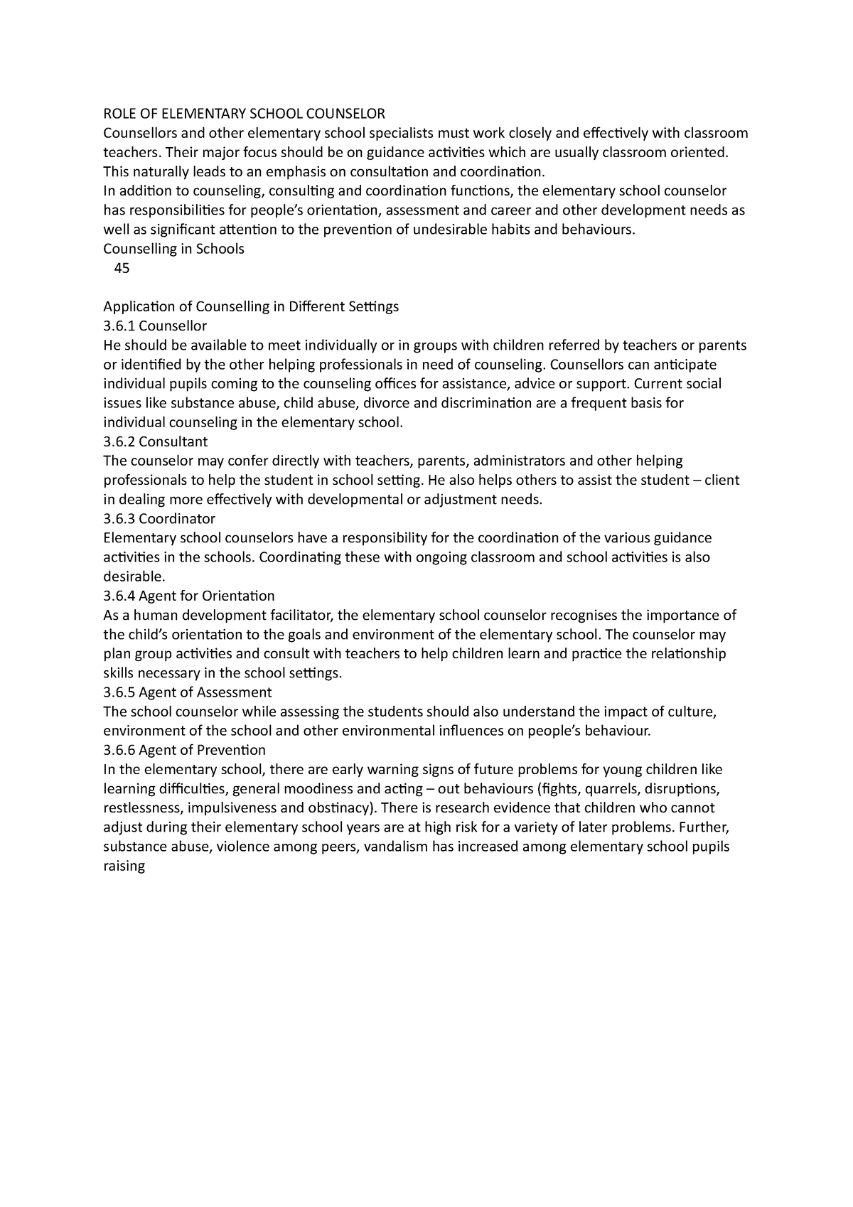 Roles of elementary school counsellor - ROLE OF ELEMENTARY SCHOOL ...