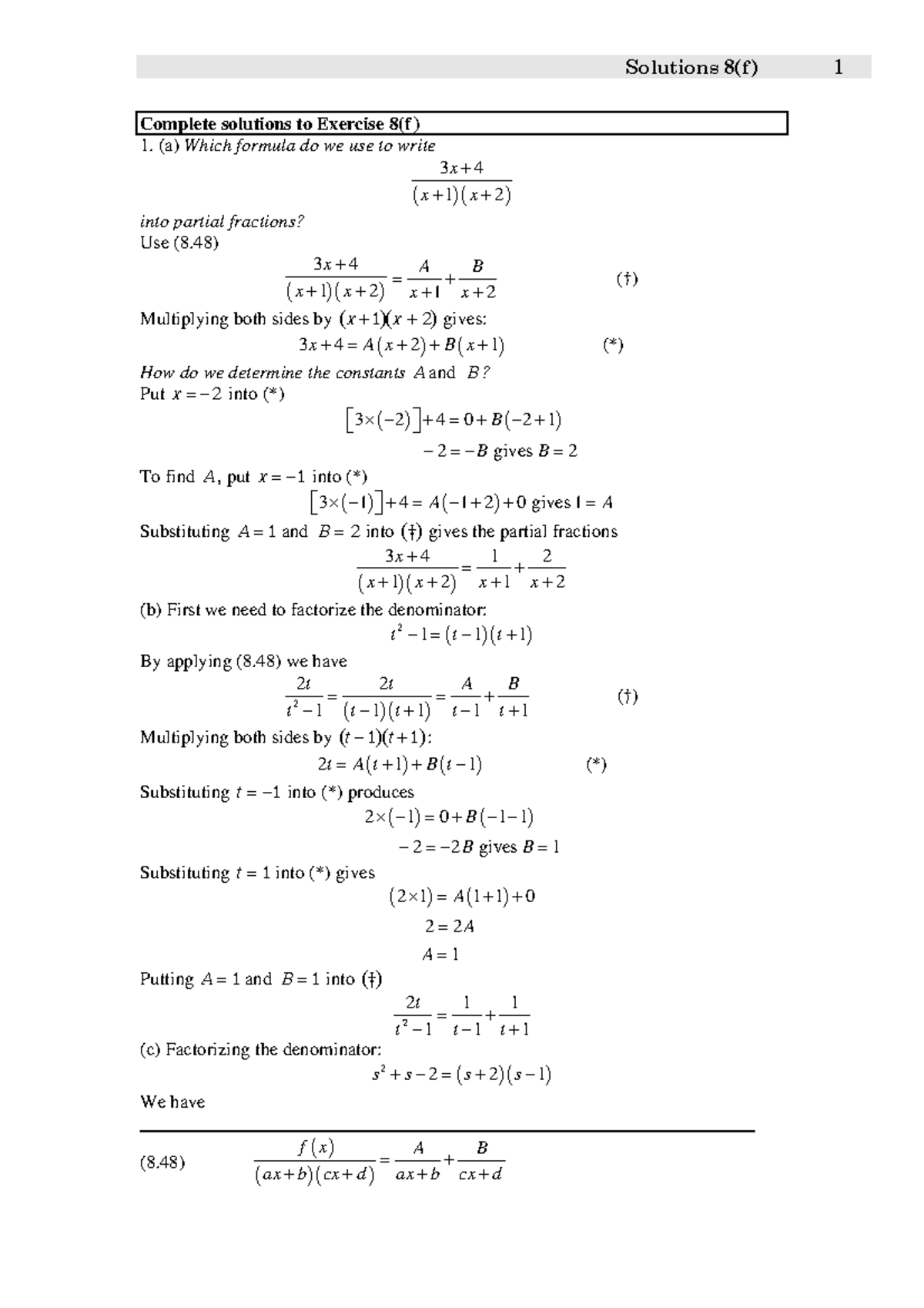 Solns 8f - Mrs smith - Complete solutions to Exercise 8(f ) (a) Which ...