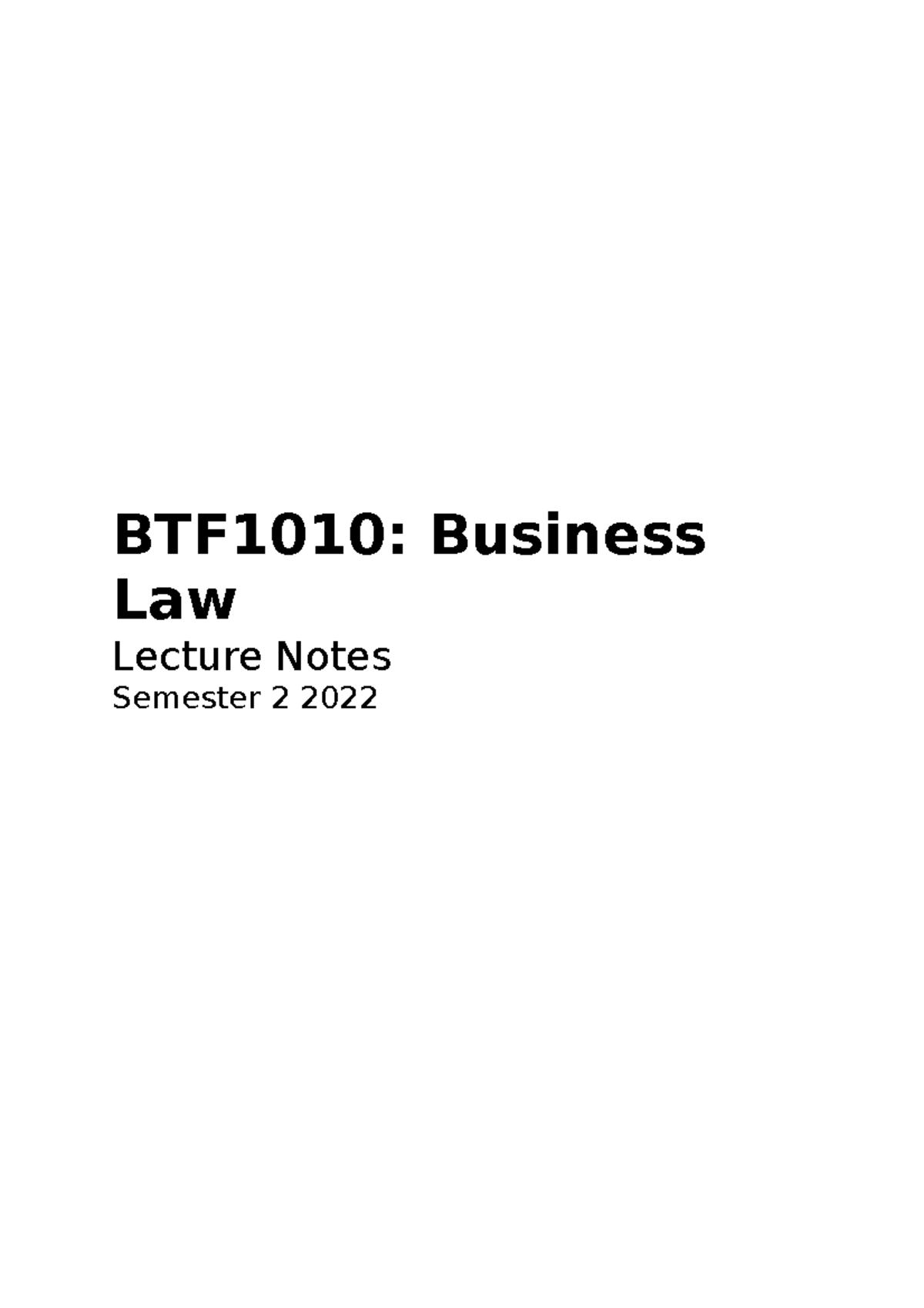 Business Law Lecture Notes - BTF1010: Business Law Lecture Notes ...