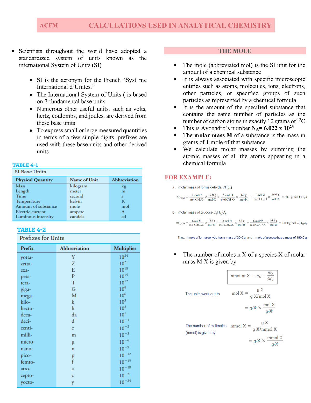 Calculations USED IN Analytical Chemistry Copy - § Scientists ...