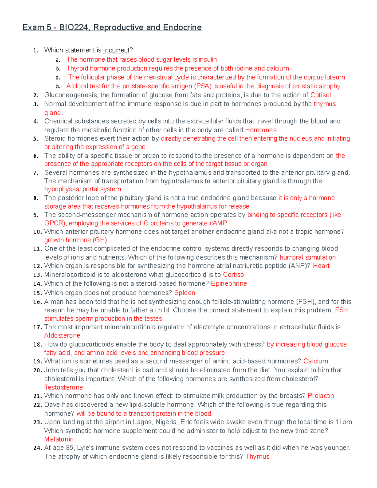 Exam 5 - Exam - Exam 5 - BIO224, Reproductive and Endocrine Which ...