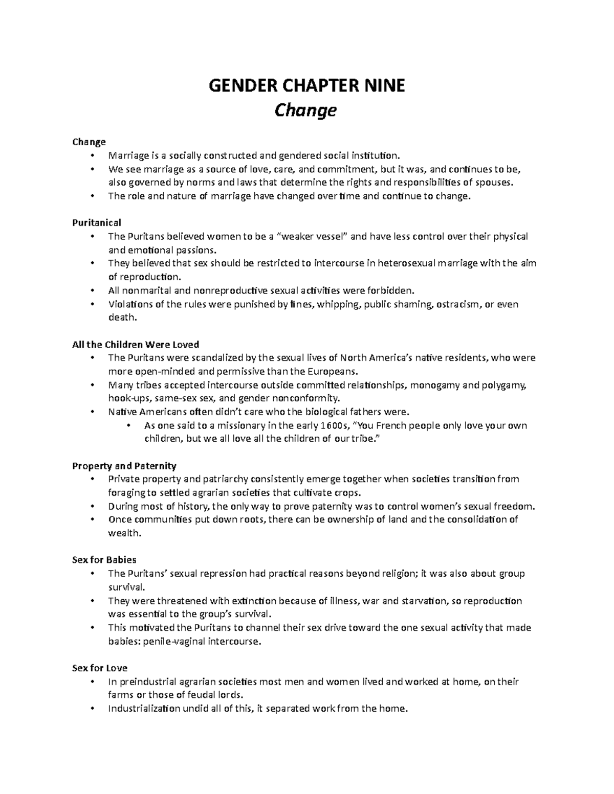 Gender Chapter 9 Notes Change GENDER CHAPTER NINE Change Change