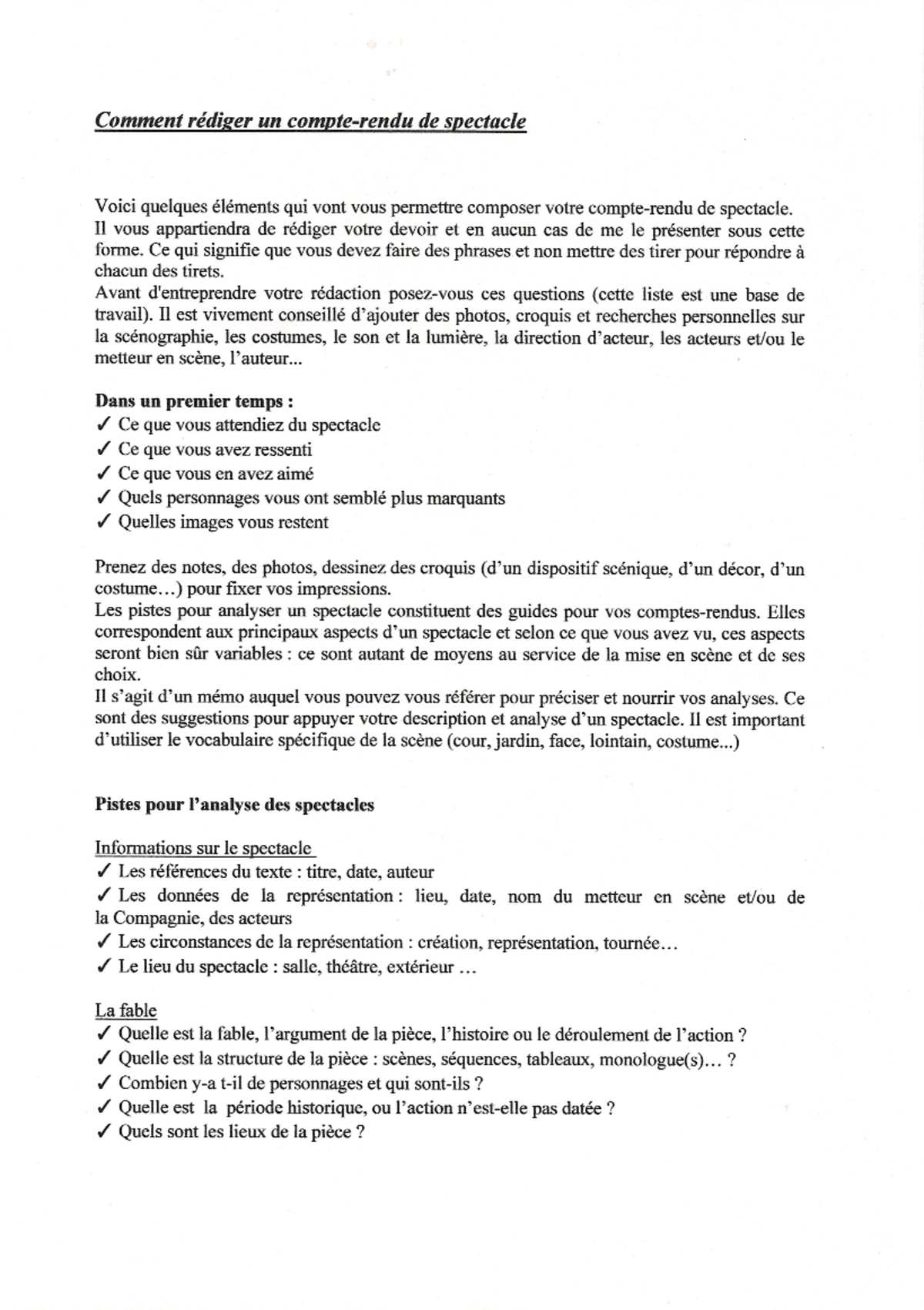 CR 2 - Méthode compte rendu spectacle - Histoire Institutions et Faits ...