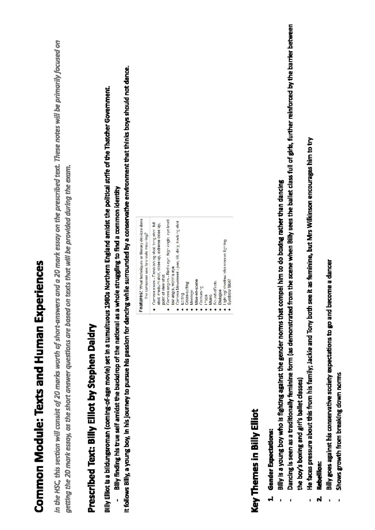 English Standard Notes (Billy Elliot, Henry Lawson, Robert Gray ...