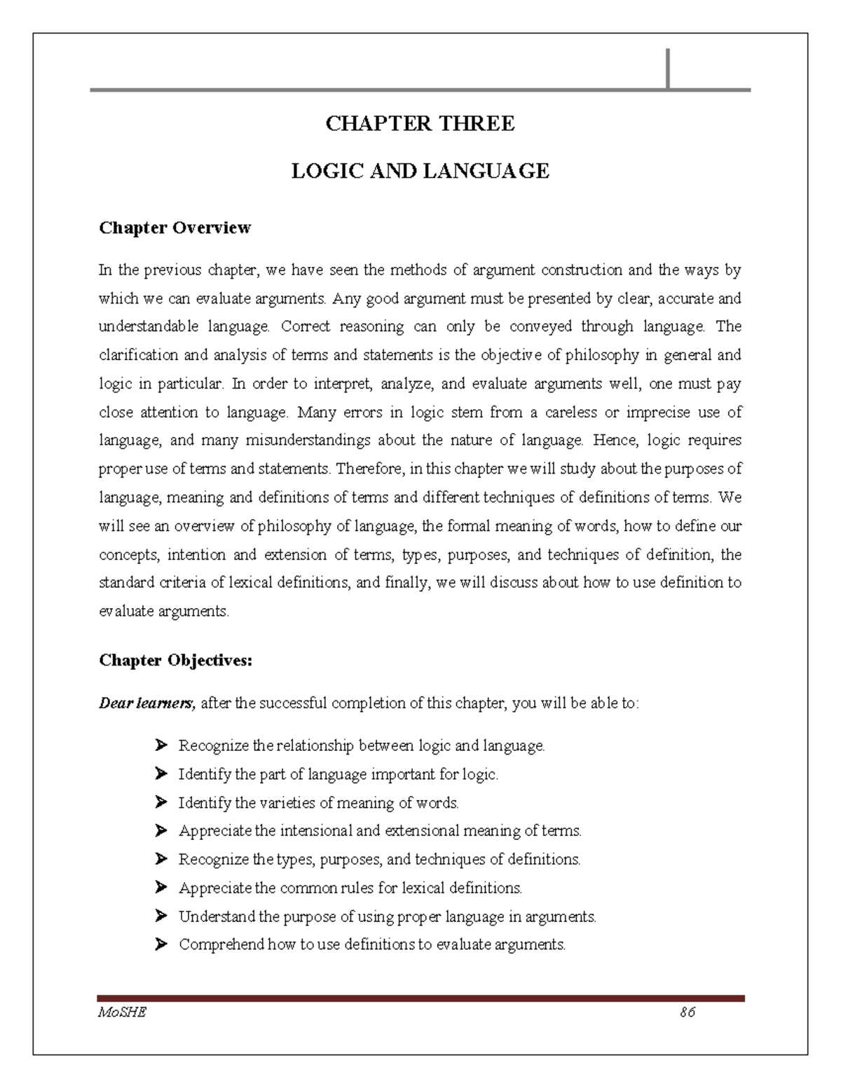 Chapter 3 LOL - CHAPTER THREE LOGIC AND LANGUAGE Chapter Overview In ...