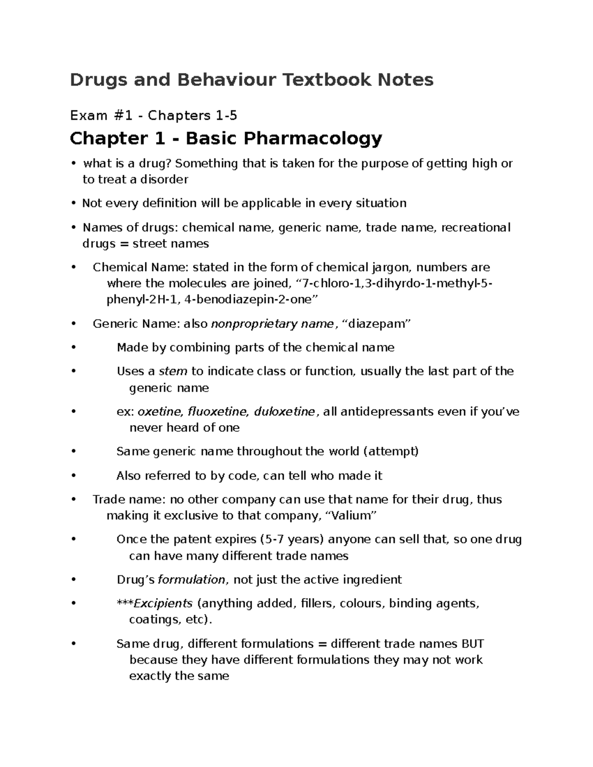 Drugs And Behaviour Textbook Notes Ch 1-5 - Drugs And Behaviour ...