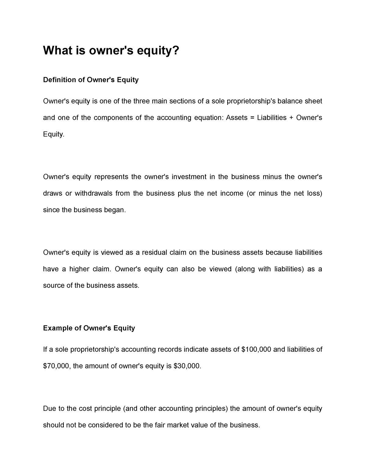 Simple Definition Of Owner S Equity In Accounting