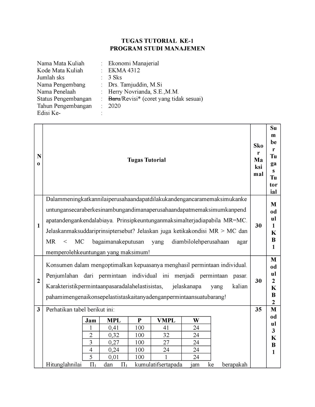 Tugas Tutorial 1 EKMA4312 (ekonomi Manajerial) - TUGAS TUTORIAL KE ...