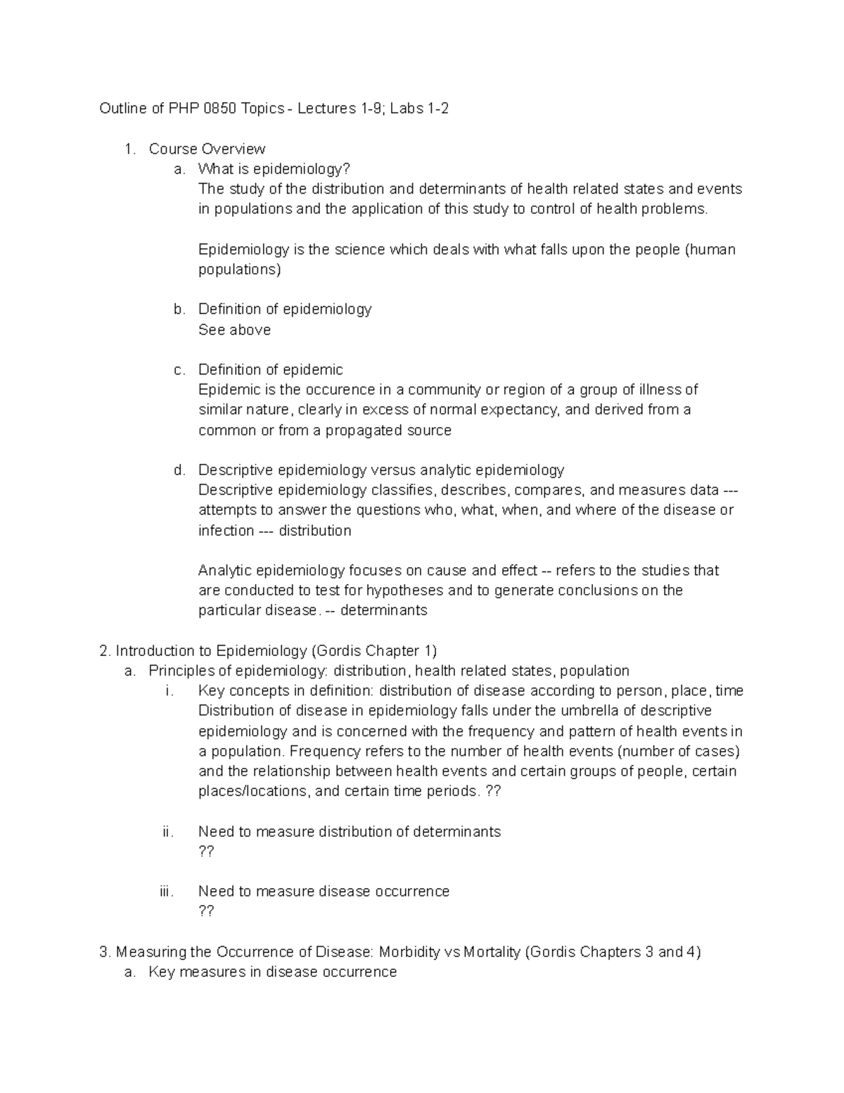 Midterm 1 Study Guide - Fundamentals of Epidemiology - Outline of PHP ...