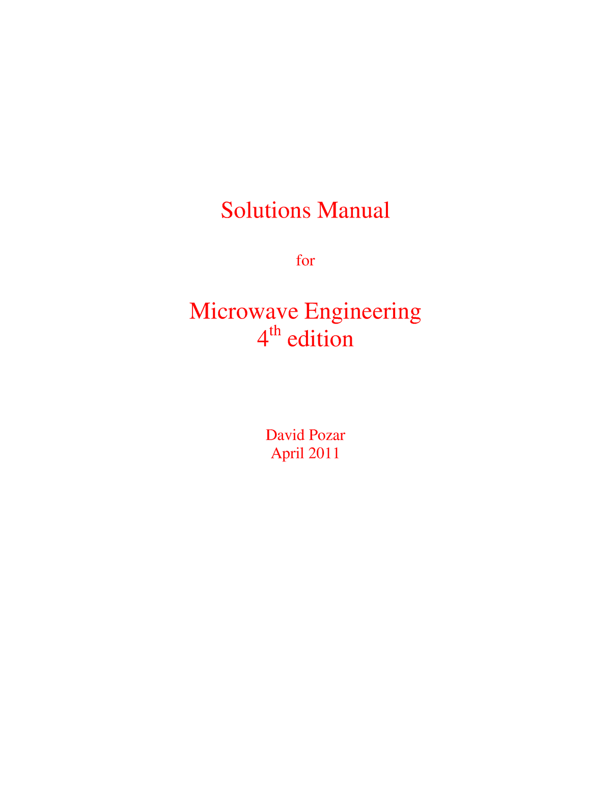 Microwave engineering pozar solution manuals