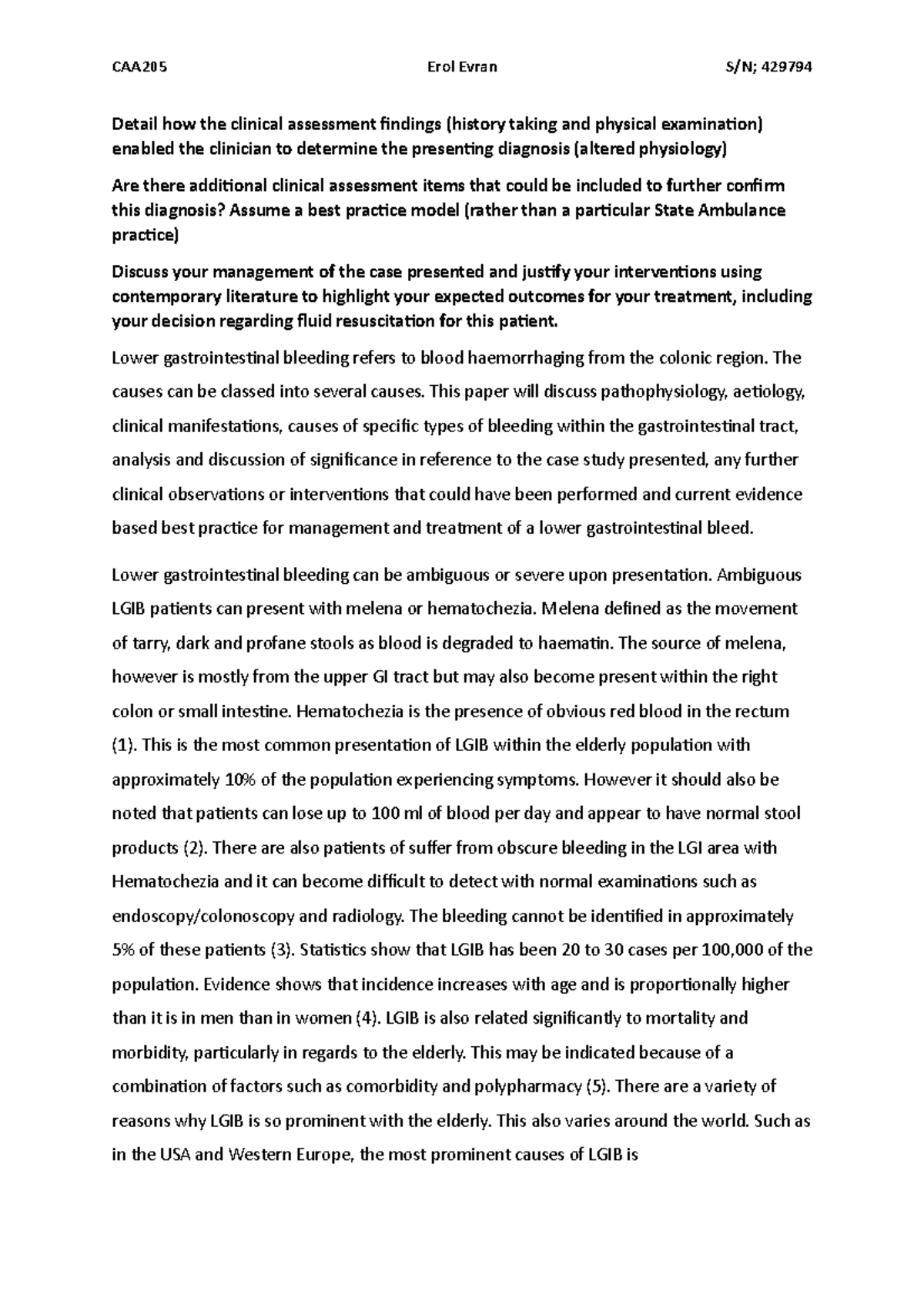 429794 Major Assignment Detail how the clinical assessment findings