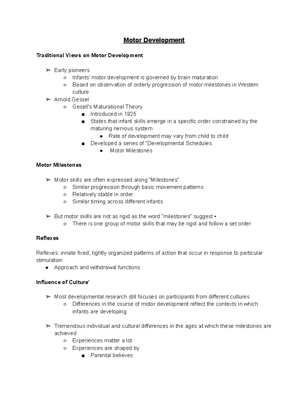 Motor Development Pt. 1 Motor Development Traditional Views on Motor Development Early