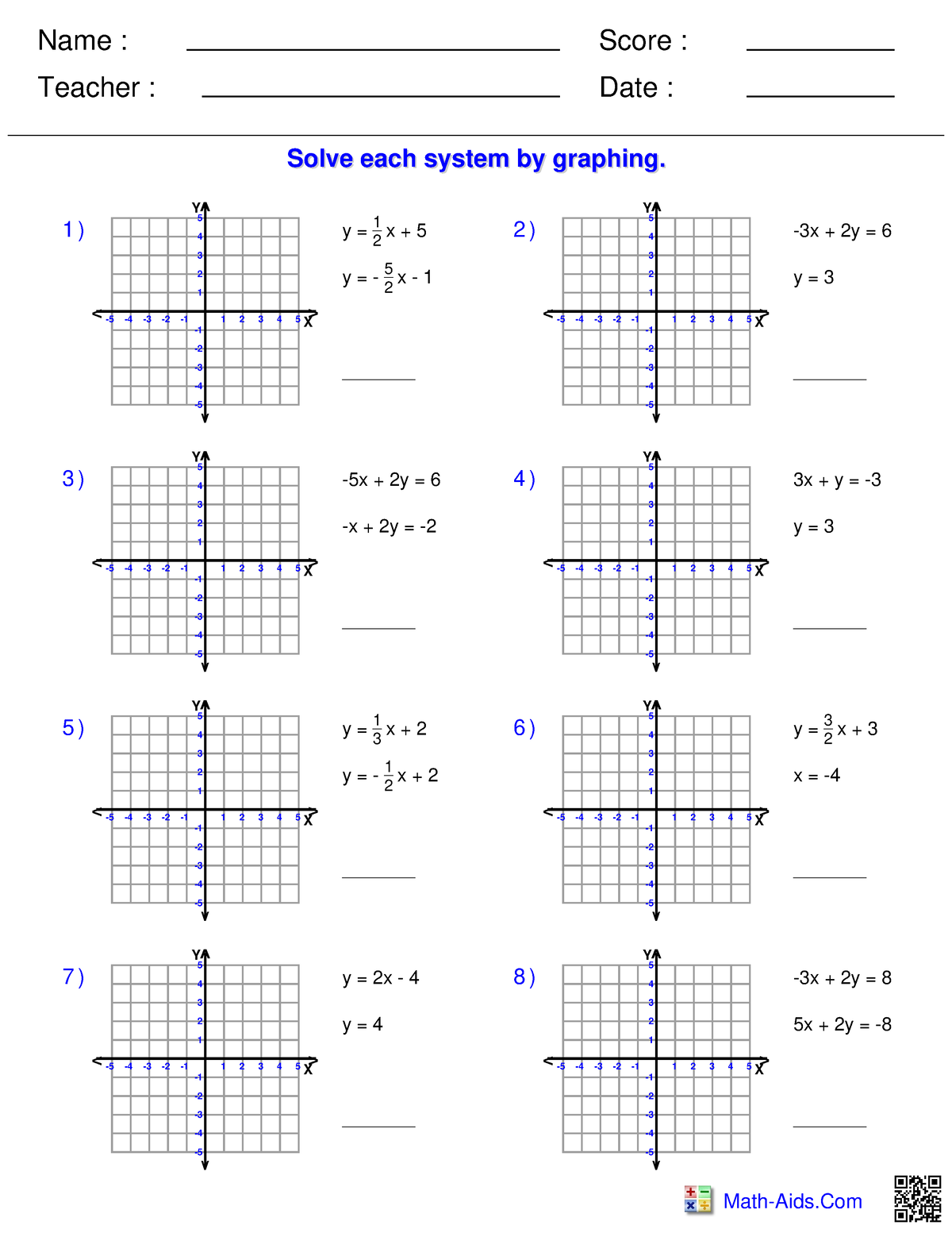 Pre-algebra solve sys of linear equation in two variables by graph ...