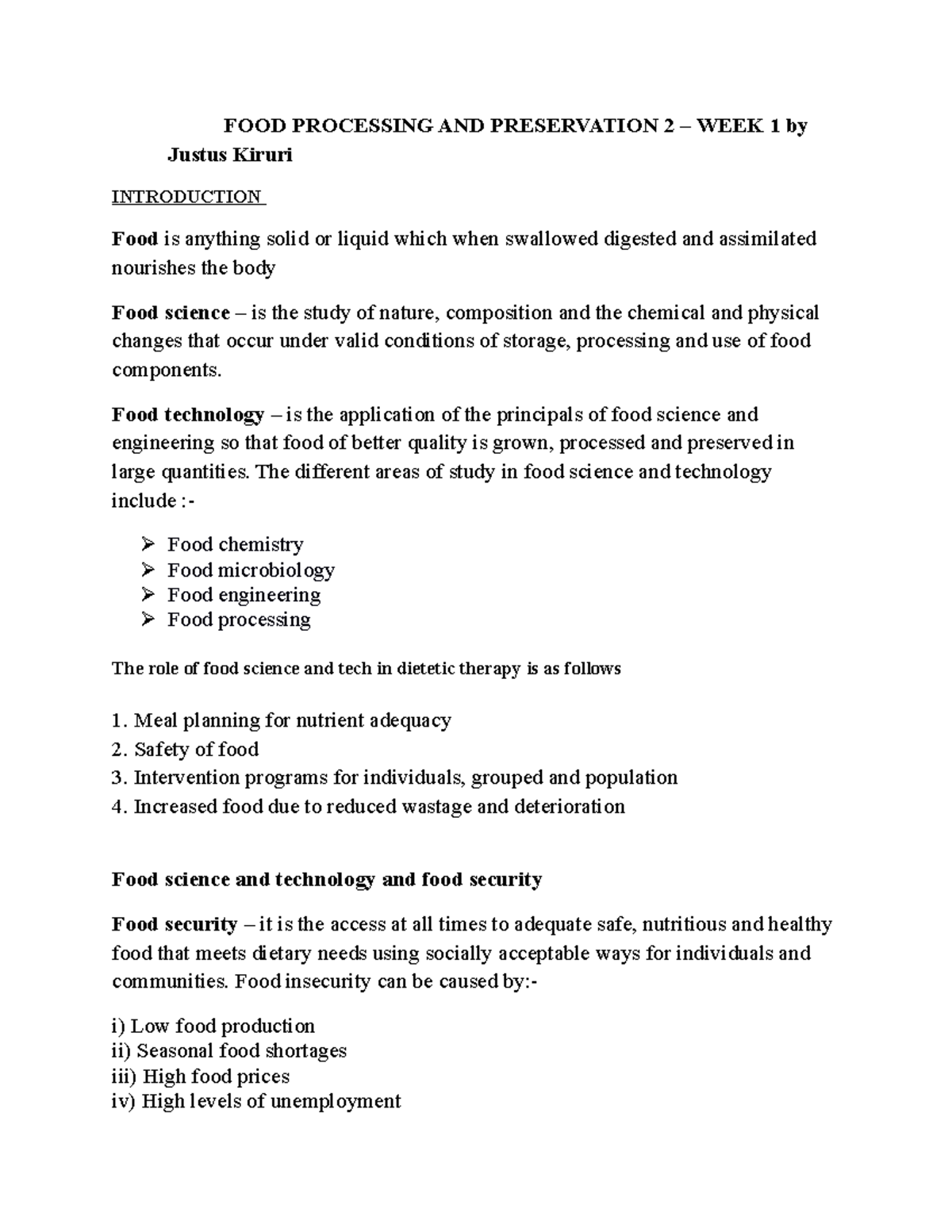 FPP2 - WEEK 1 - Notes. - FOOD PROCESSING AND PRESERVATION 2 – WEEK 1 by ...