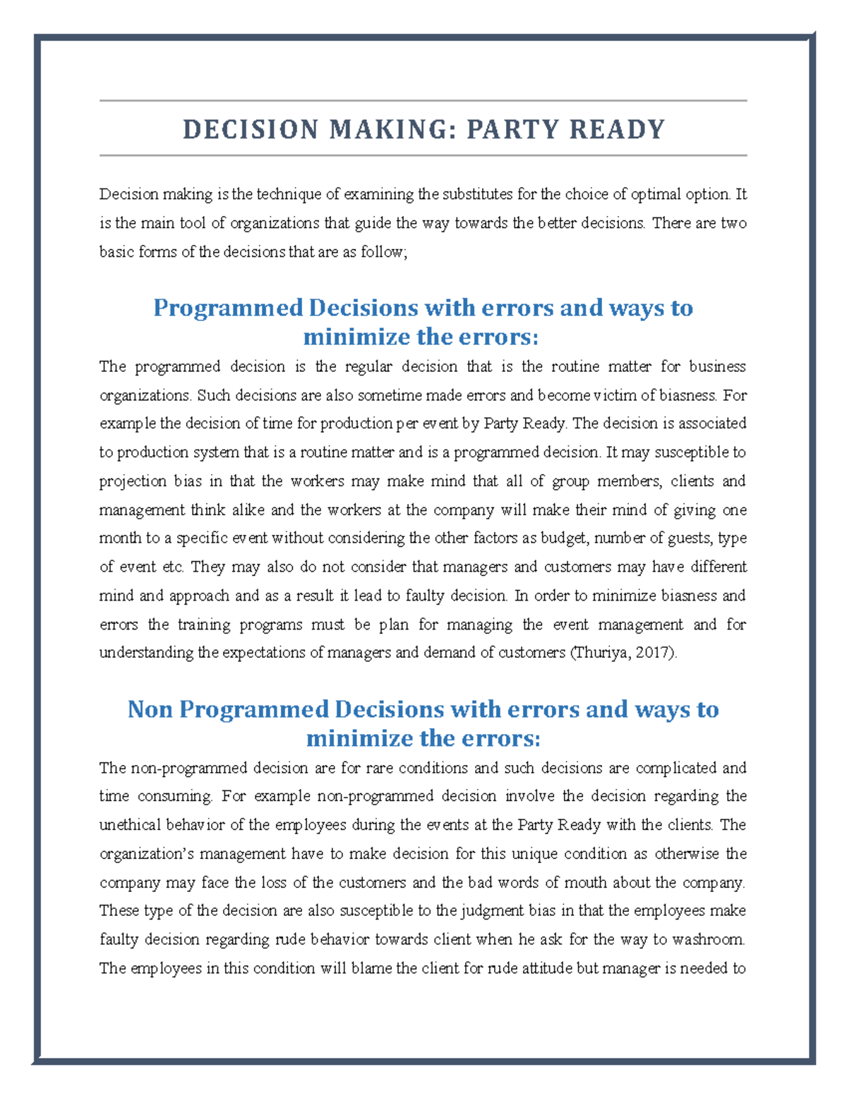 Decision Making. Party Ready. 500 words - DECISION MAKING: PARTY READY ...