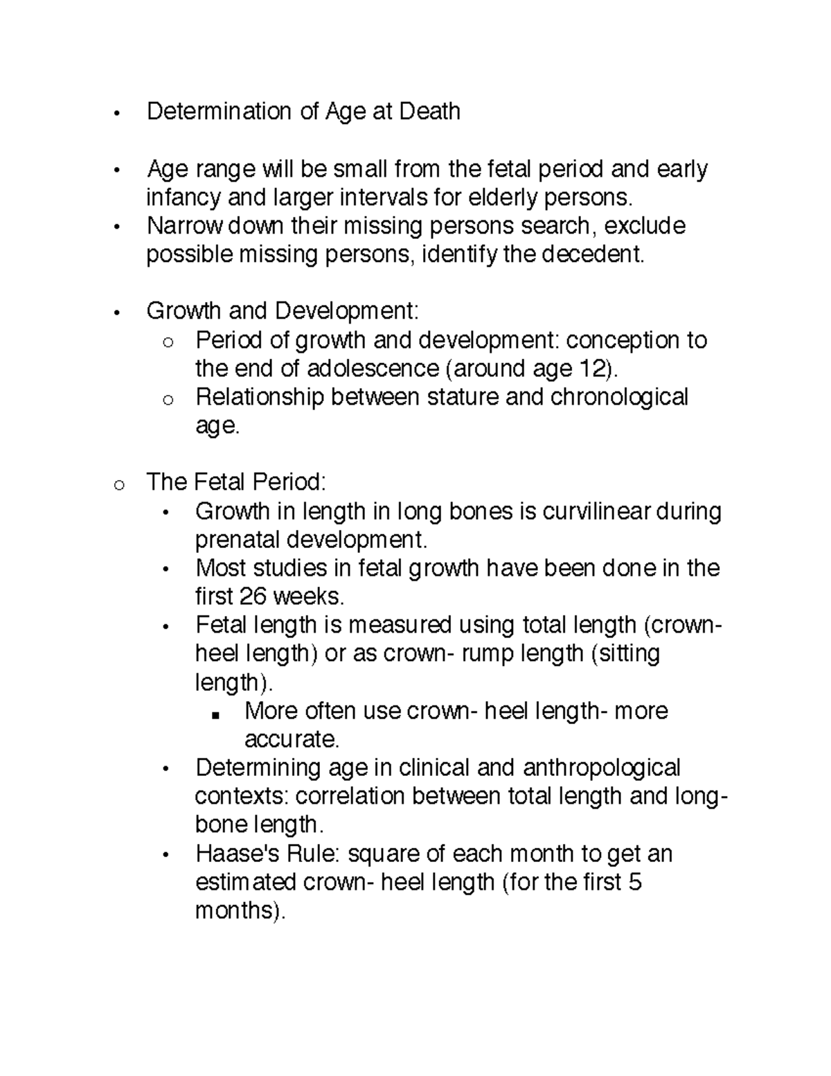 Ch 8 Notes - Summary Bare Bones - Determination of Age at Death Age ...