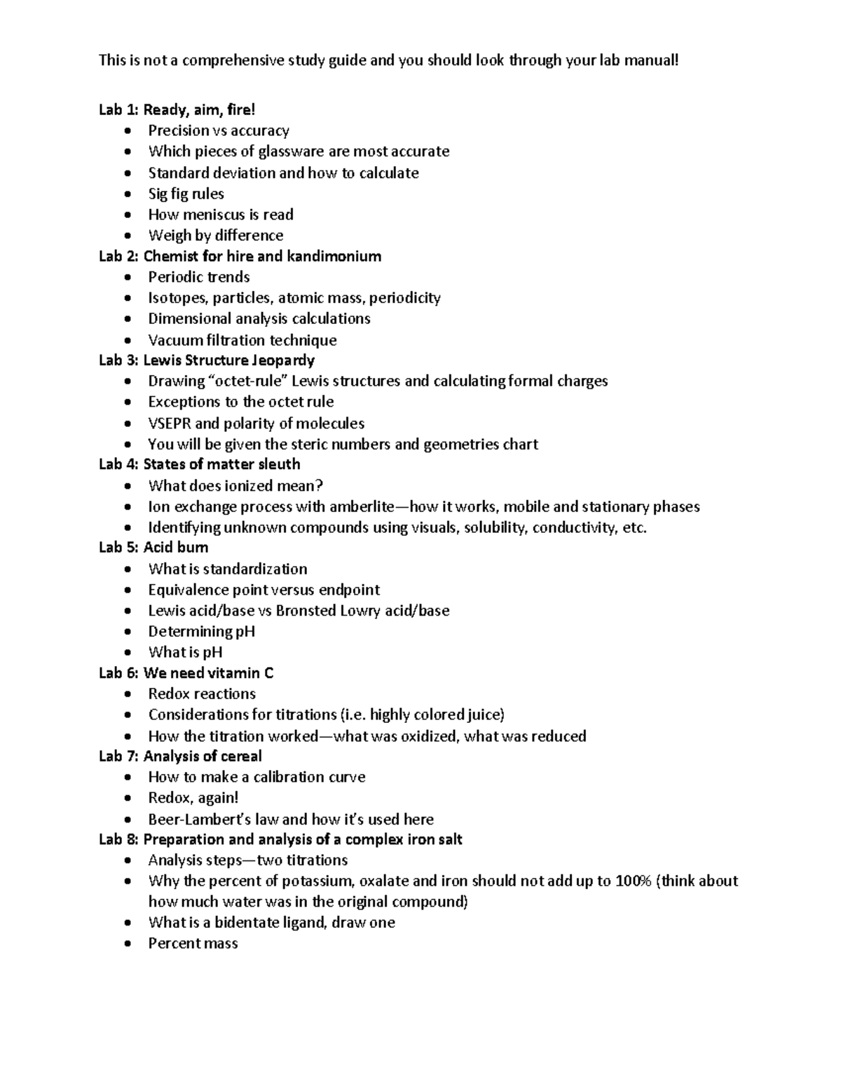 Gen chem study guide - hello - This is not a comprehensive study guide ...
