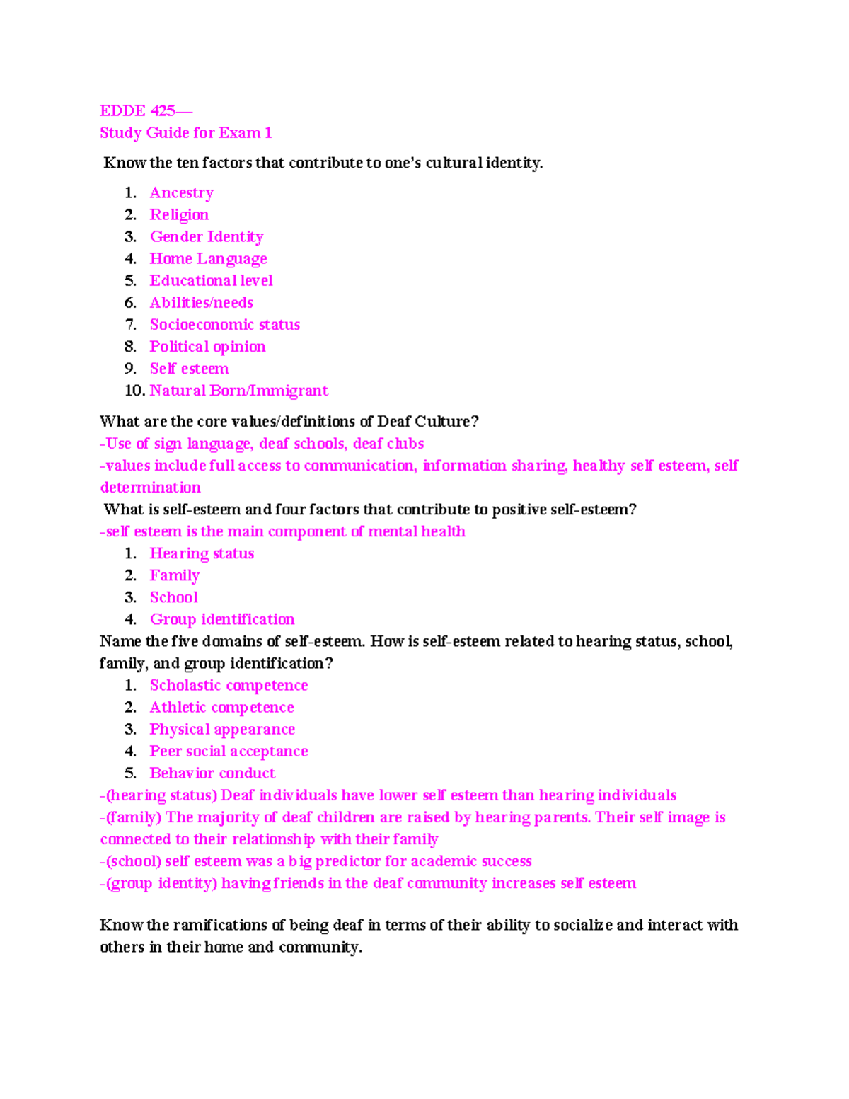 EDDE425 Study Guide 1 - EDDE 425— Study Guide for Exam 1 Know the ten ...