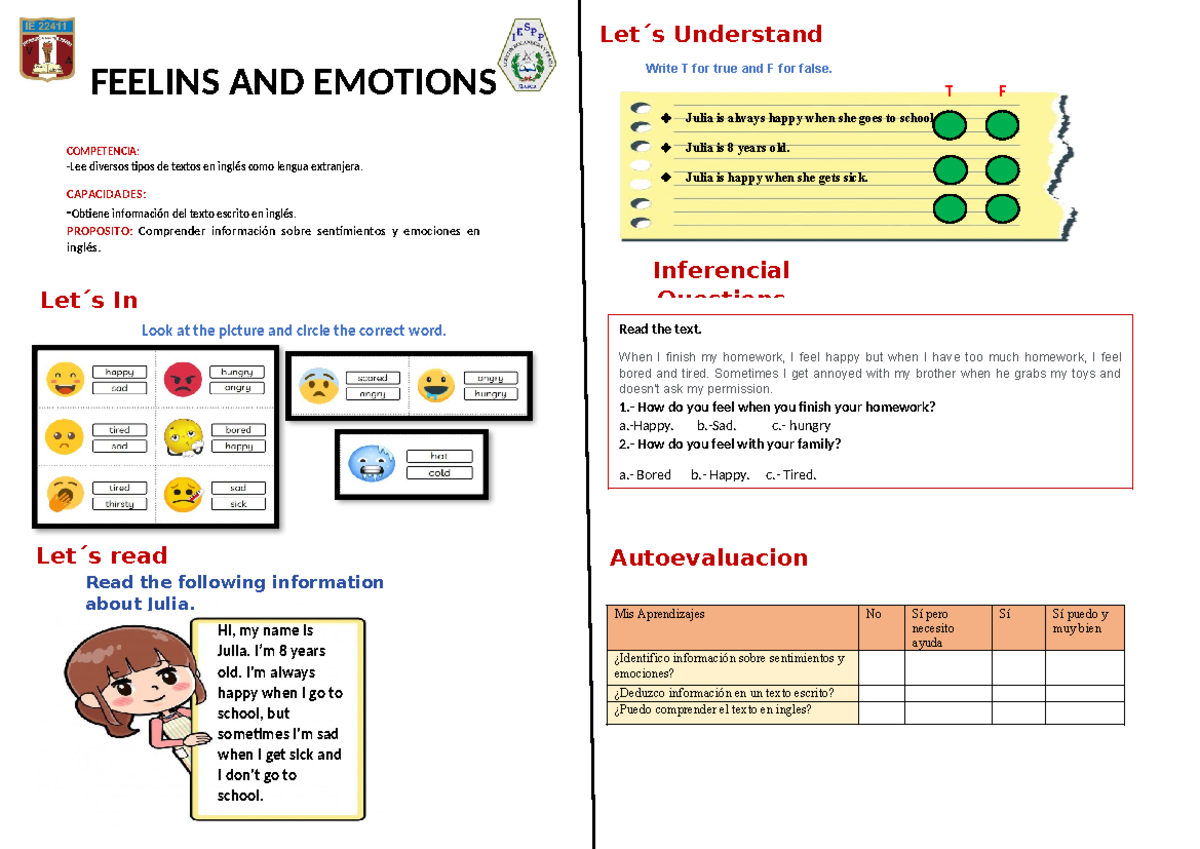 Actividad feelings - FEELINS AND EMOTIONS COMPETENCIA: -Lee diversos ...