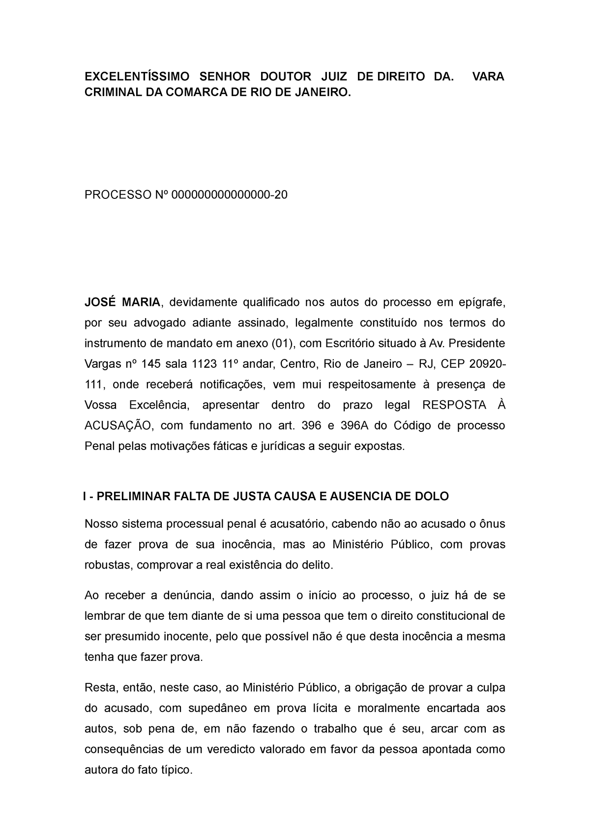 Resposta A Acusação 2020 2 ExcelentÍssimo Senhor Doutor Juiz De Direito Da Vara Criminal Da 2937