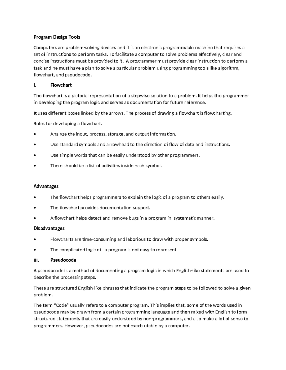 Micro teach notes - Program Design Tools Computers are problem-solving ...