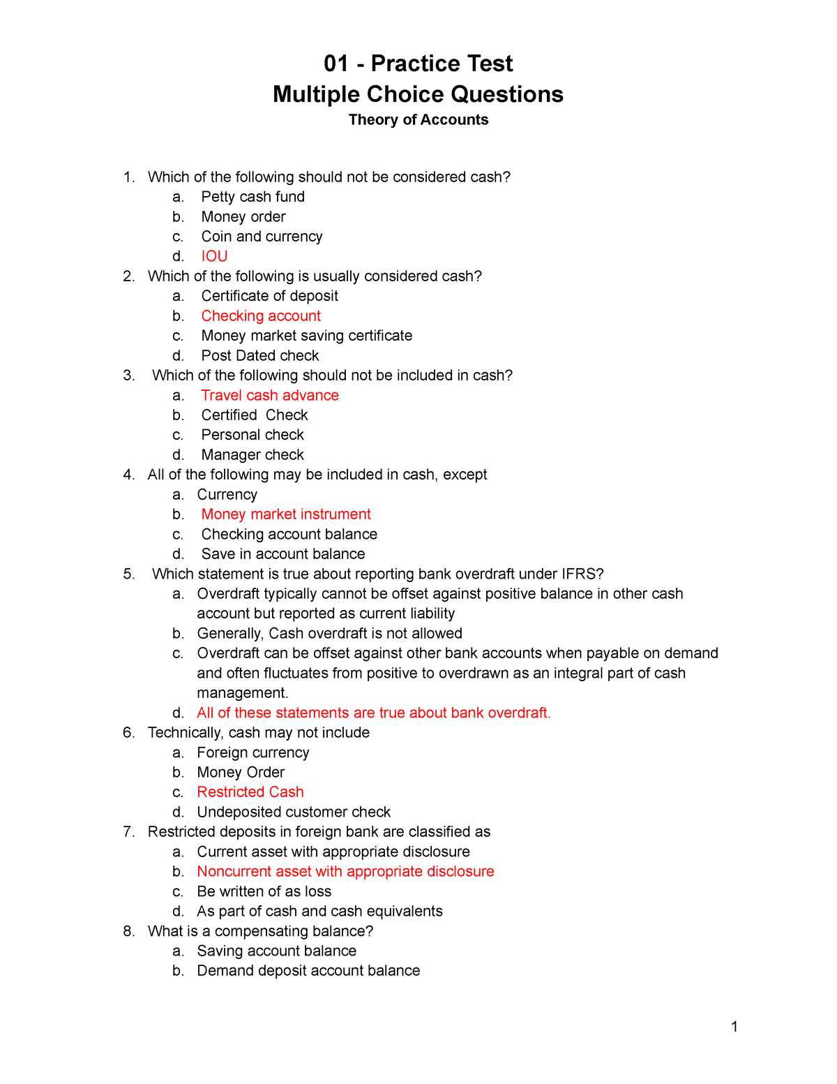 01 - Applied Auditing - 01 - Practice Test Multiple Choice Questions ...