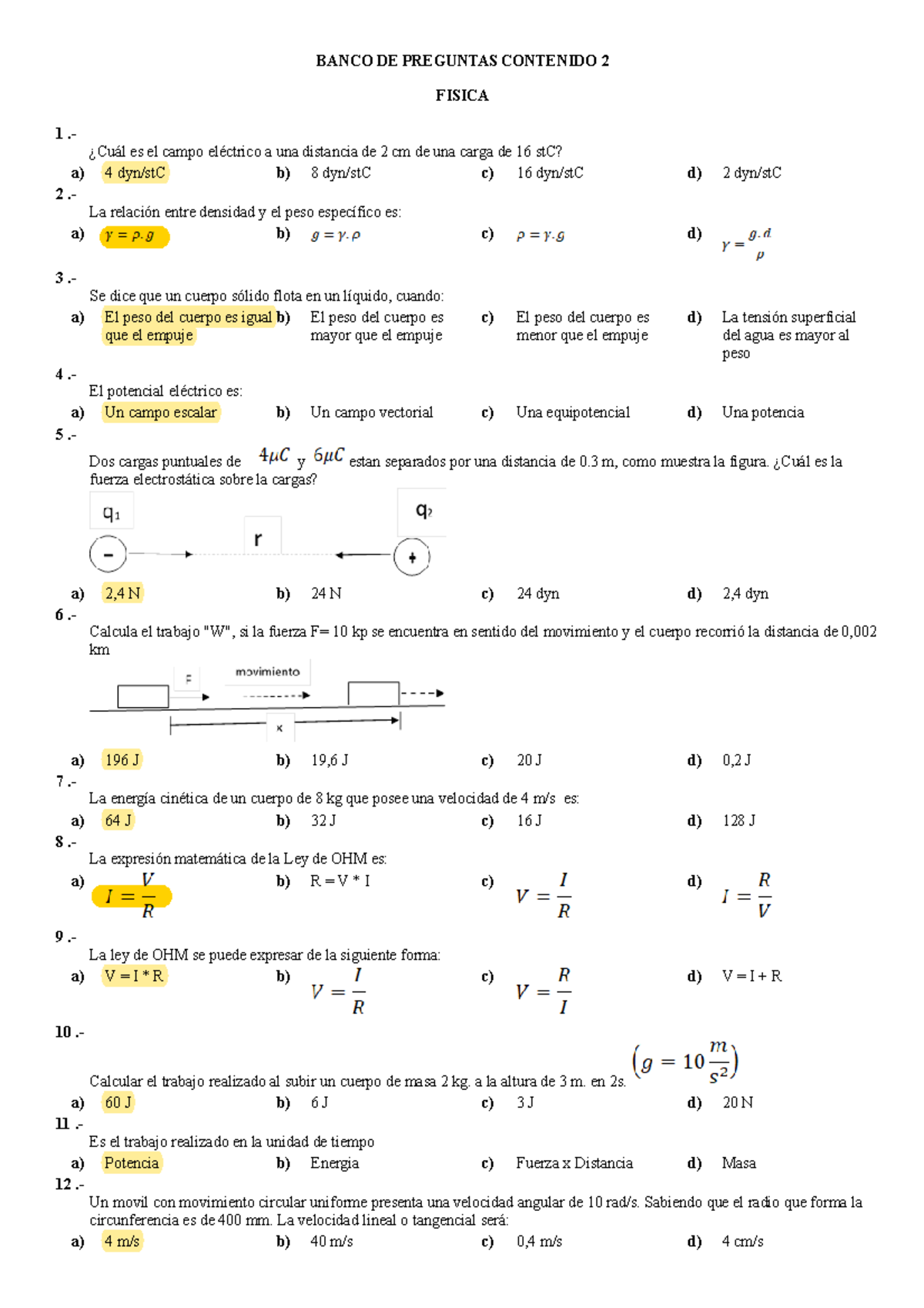 Fisica 2Examen Resp - Por Q Si - A) B) C) D) A) B) C) D) A) B) C) D) A ...