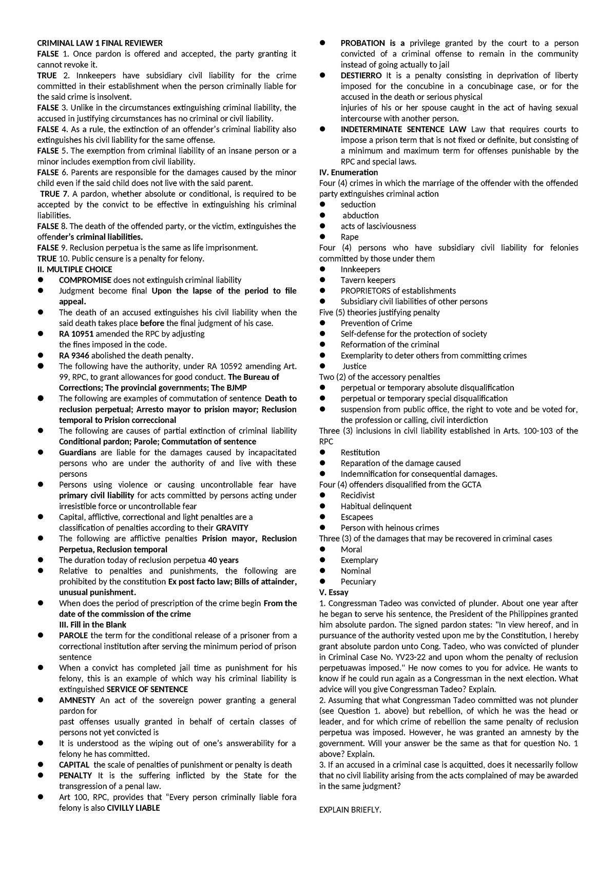 Criminal LAW 1 FinalS Reviewer - CRIMINAL LAW 1 FINAL REVIEWER FALSE 1 ...