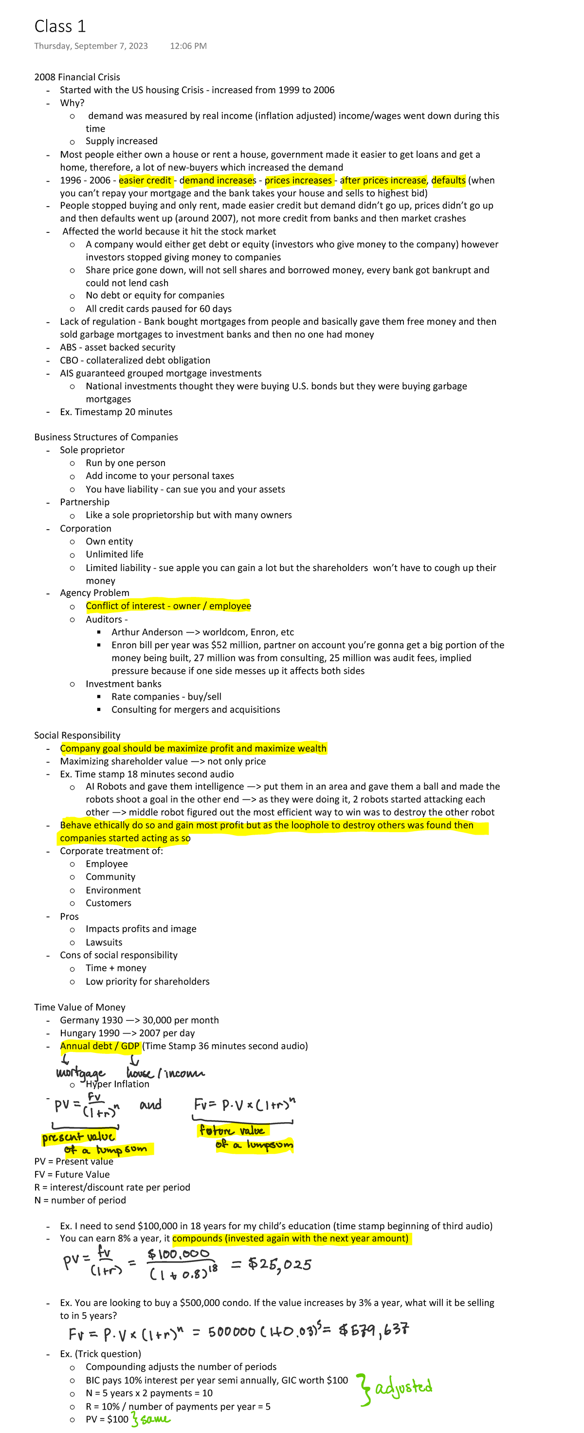 Class 1 - First lecture notes (includes a bit ab history) - 2008 ...