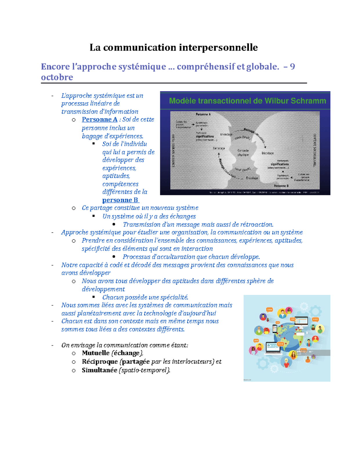 TEST 2 Notes La communication interpersonnelle Encore l’approche