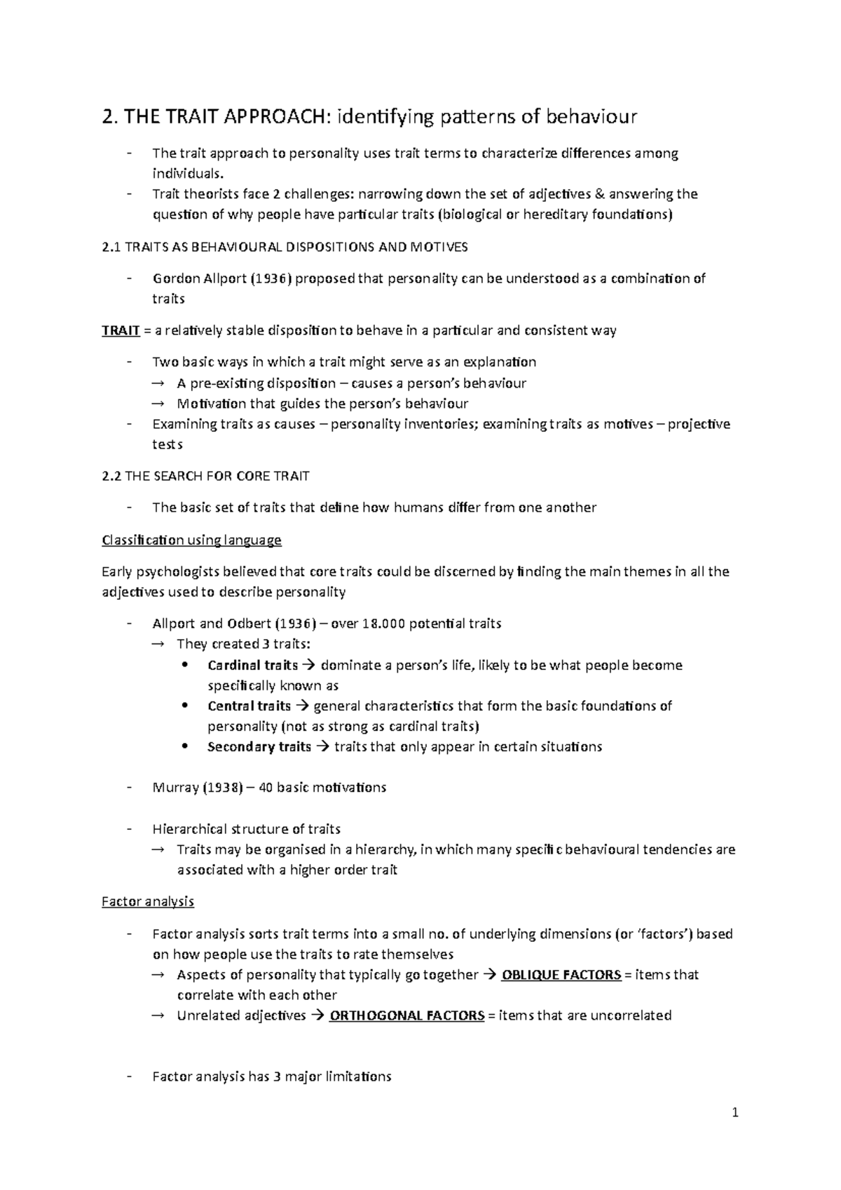 2. The trait approach - Lecture notes 2 - PSYU911 - Stirling - Studocu