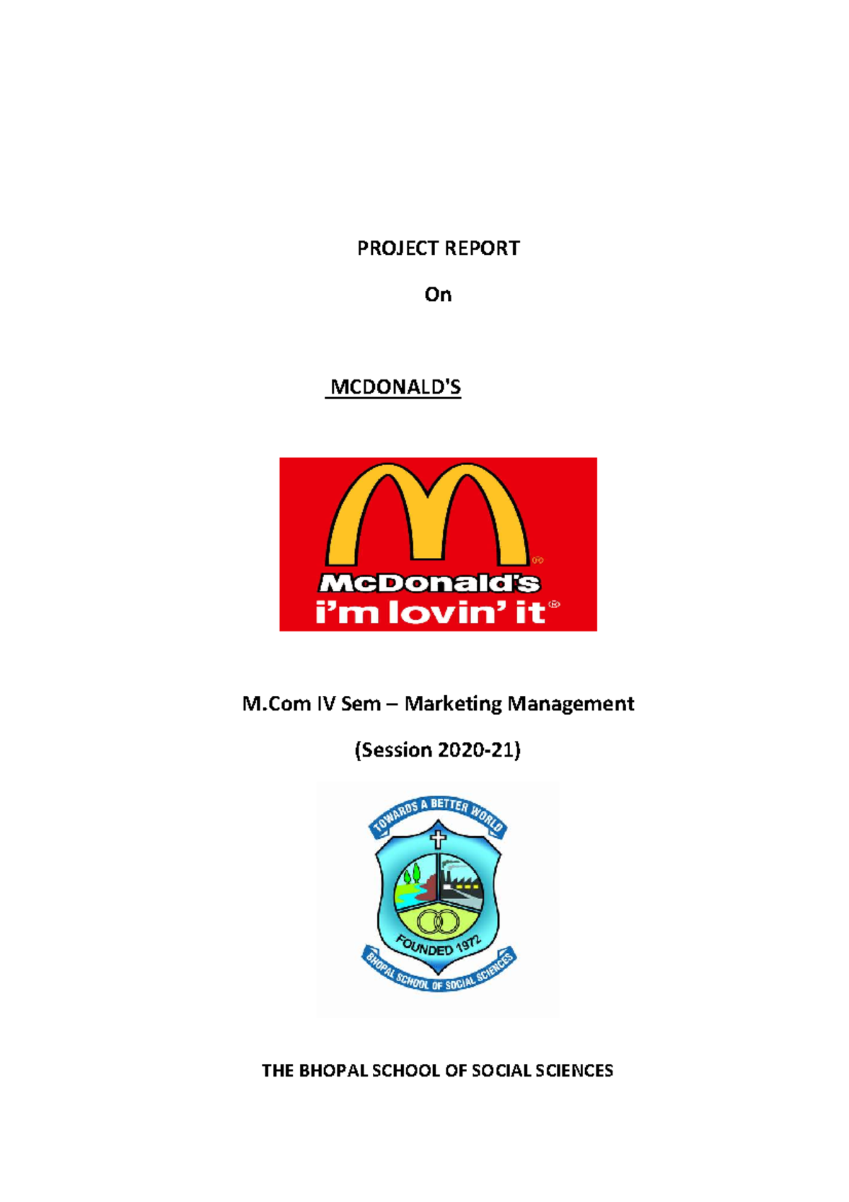 Mc Donald's project report - PROJECT REPORT On MCDONALD'S M IV Sem ...