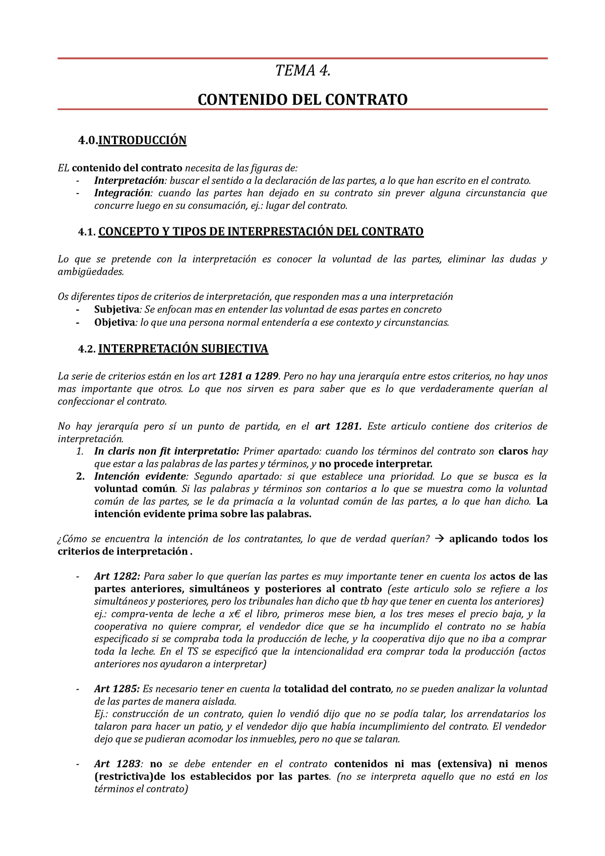 Tema 4 Ddc Apuntes Derecho De Los Contratos Tema 4 Contenido Del Contrato 40Ón El