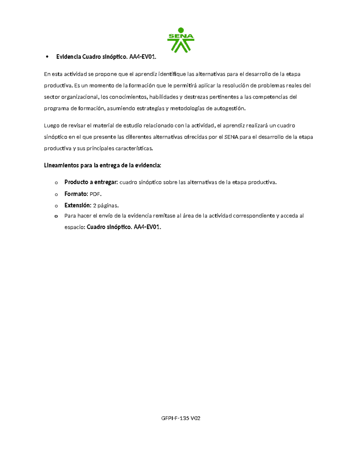 Evidencia Cuadro Sinóptico. AA4-EV01 - GFPI-F-135 V Evidencia Cuadro ...