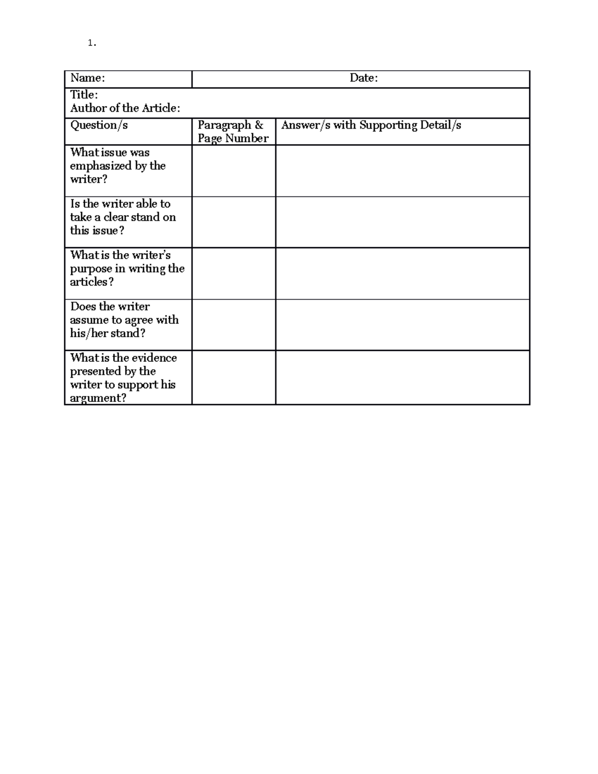 Format For Before Reading The Article Ask Yourself The Following