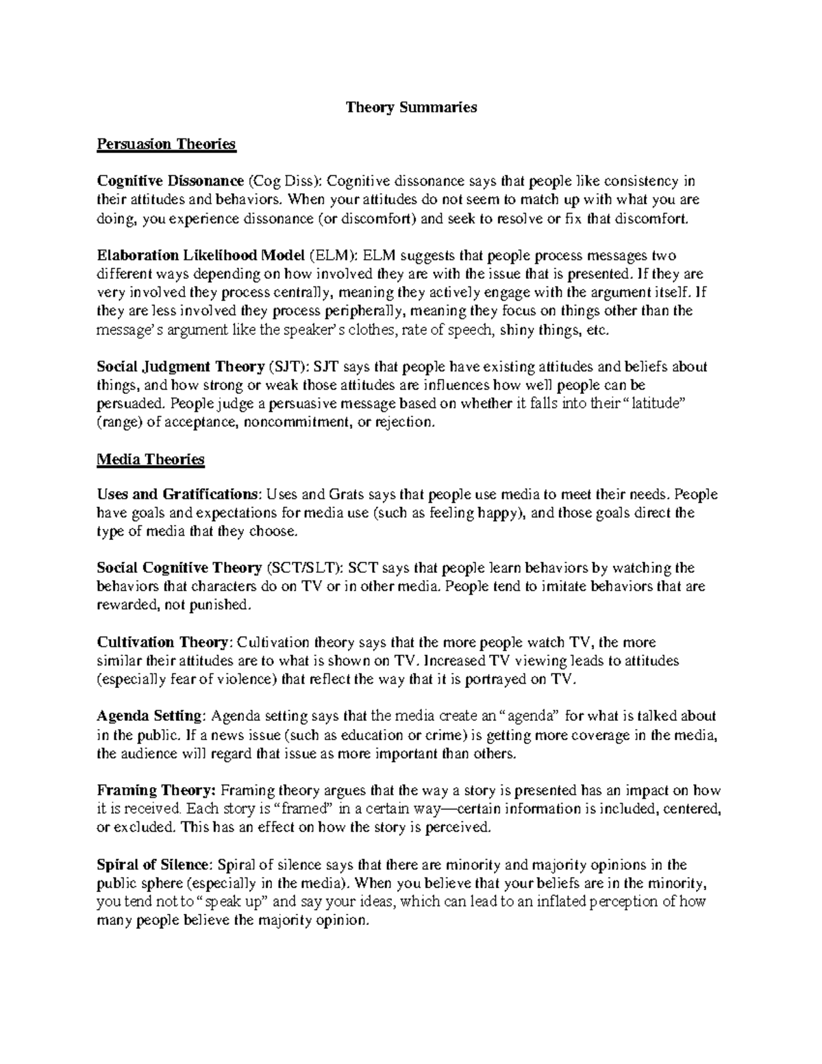 MC Comm 89 theory summaries - Theory Summaries Persuasion Theories ...