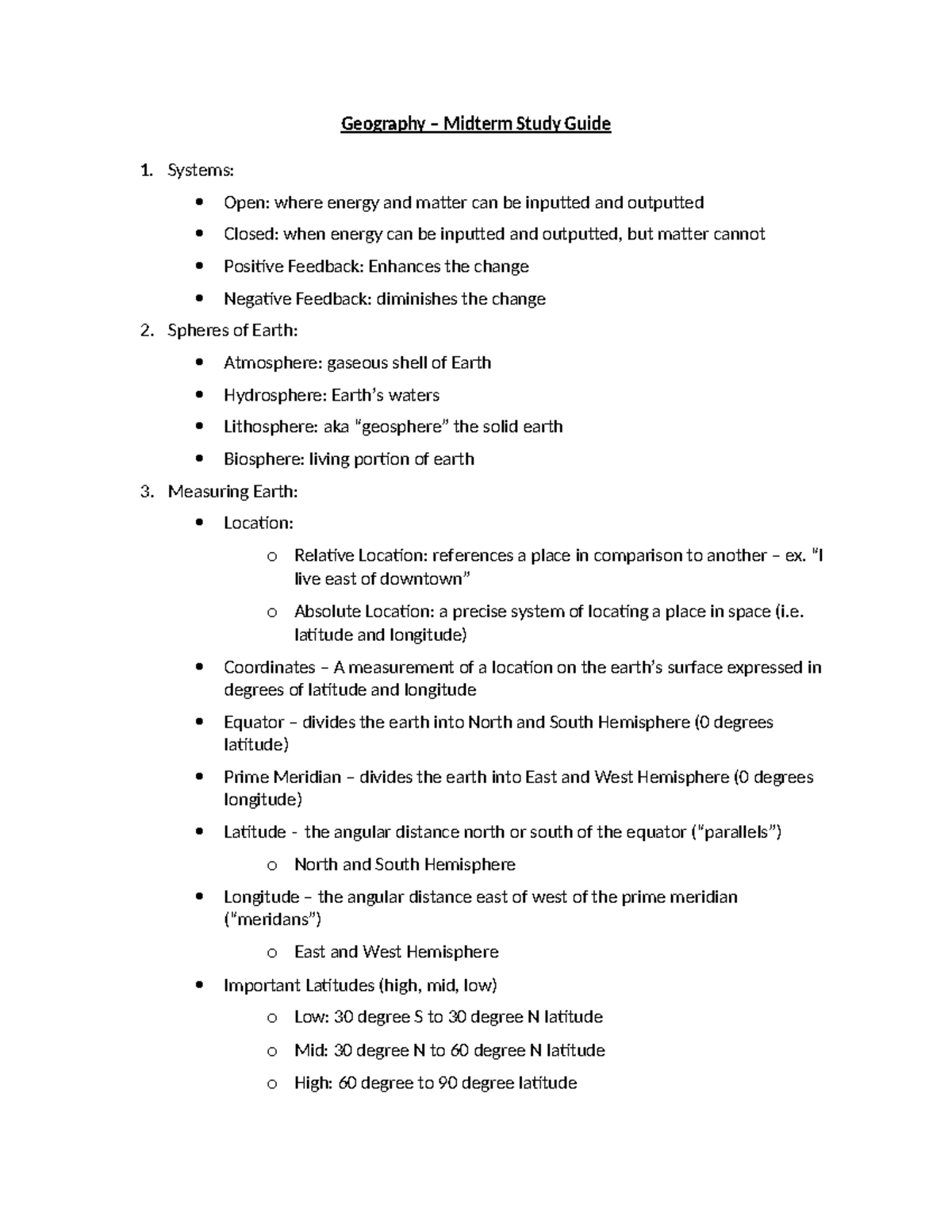 Geography - Midterm Study Guide - Geography – Midterm Study Guide ...