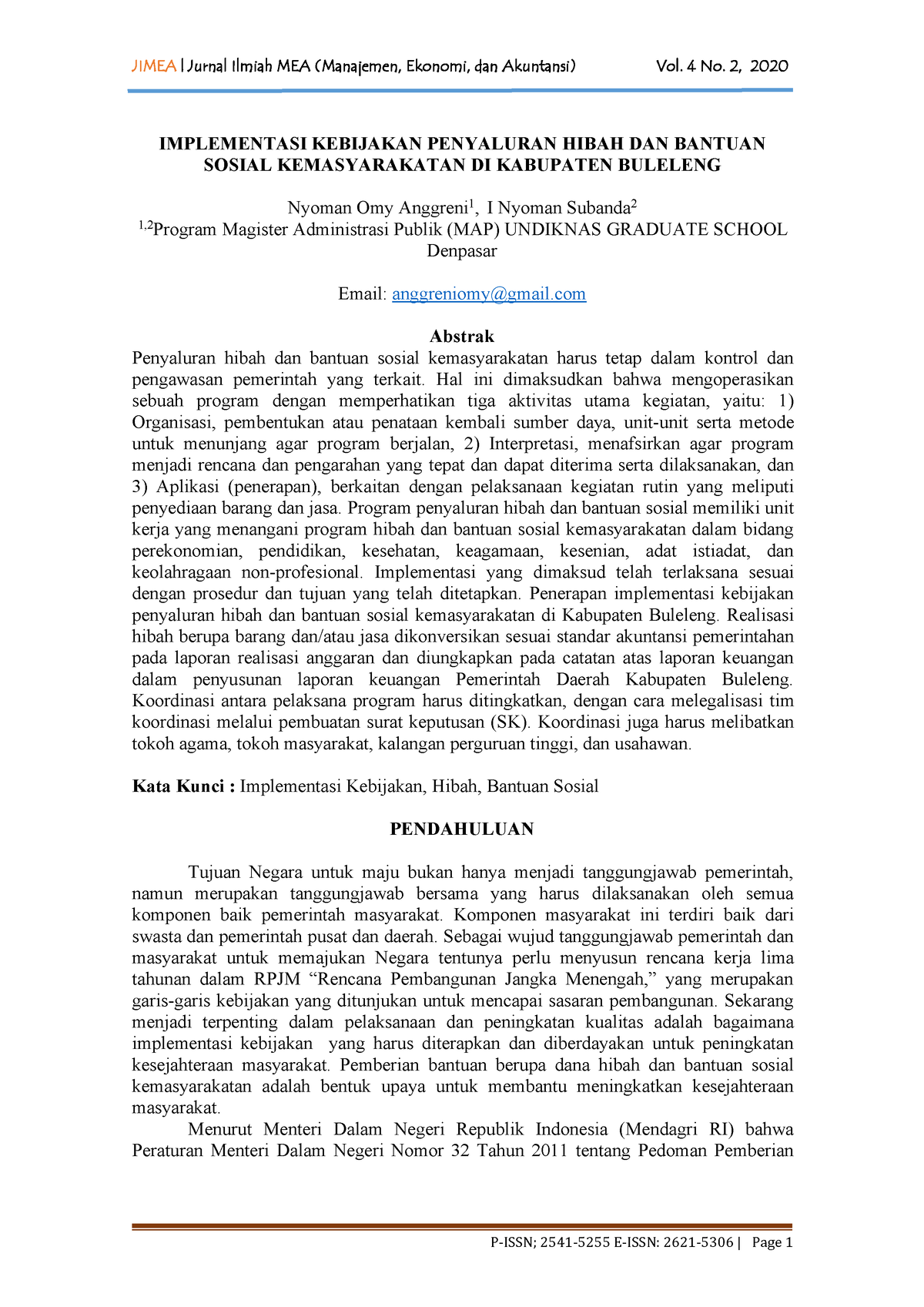 Implementasi Kebijakan Penyaluran Hibah DAN Bantuan Sosial ...