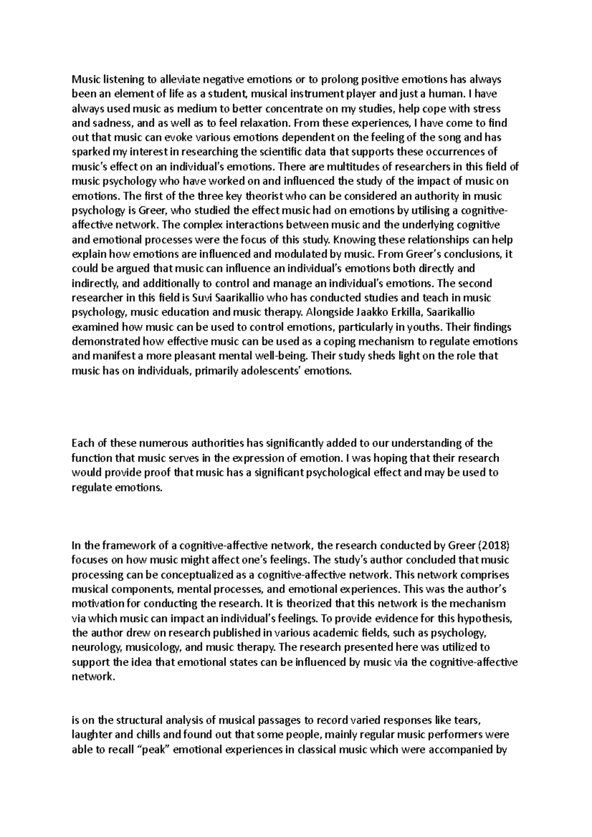 Music and emotion final essay - Music listening to alleviate negative ...