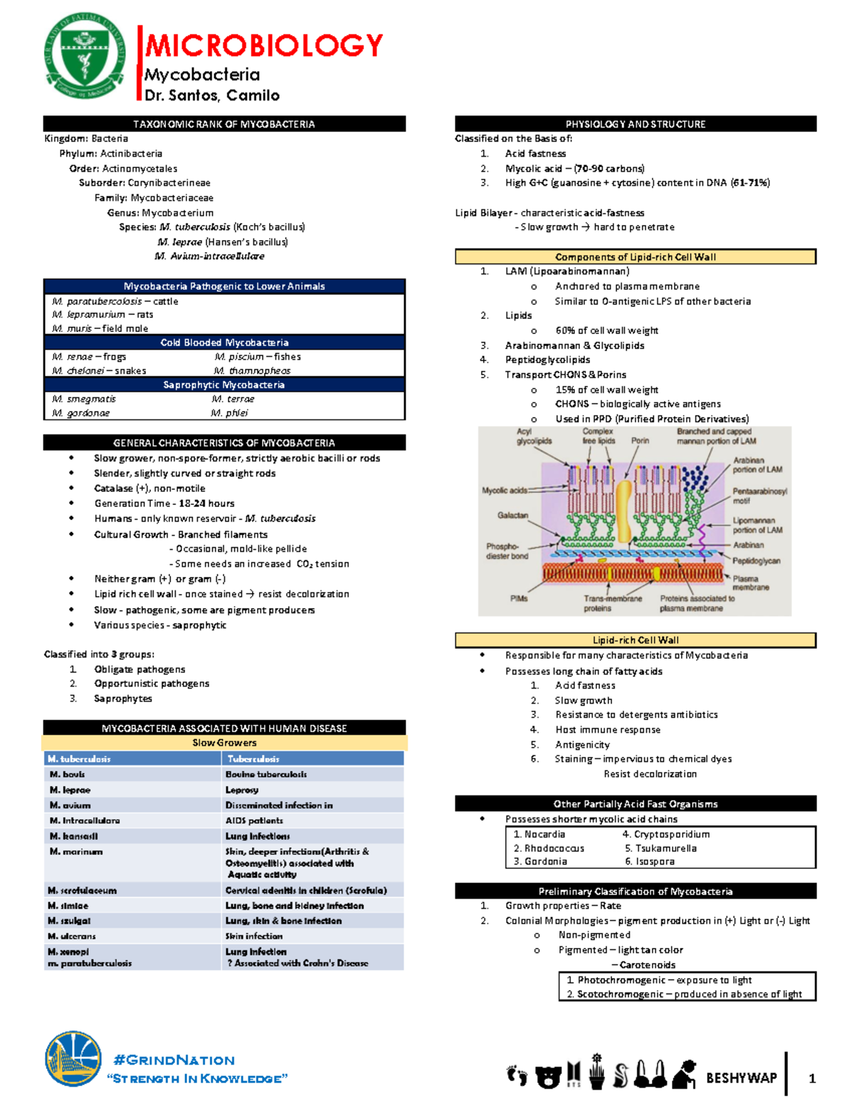 microbio notes aral mabuti - Mycobacteria Dr. Santos, Camilo # ...