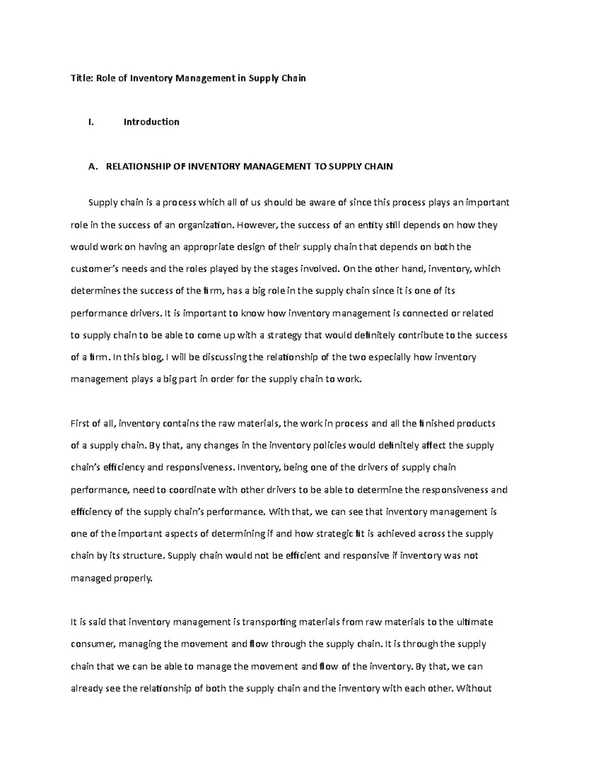Role of Inventory Management in Supply Chain - Introduction A ...