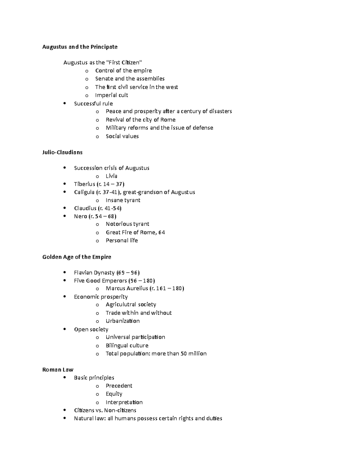 Roman Empire - Augustus and the Principate Augustus as the 