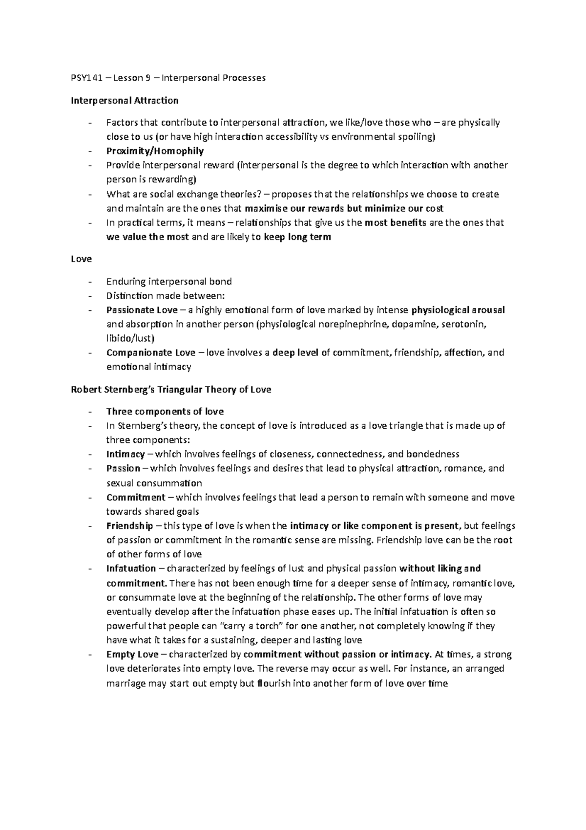 Lesson 9 - Interpersonal Processes - PSY141 – Lesson 9 – Interpersonal ...