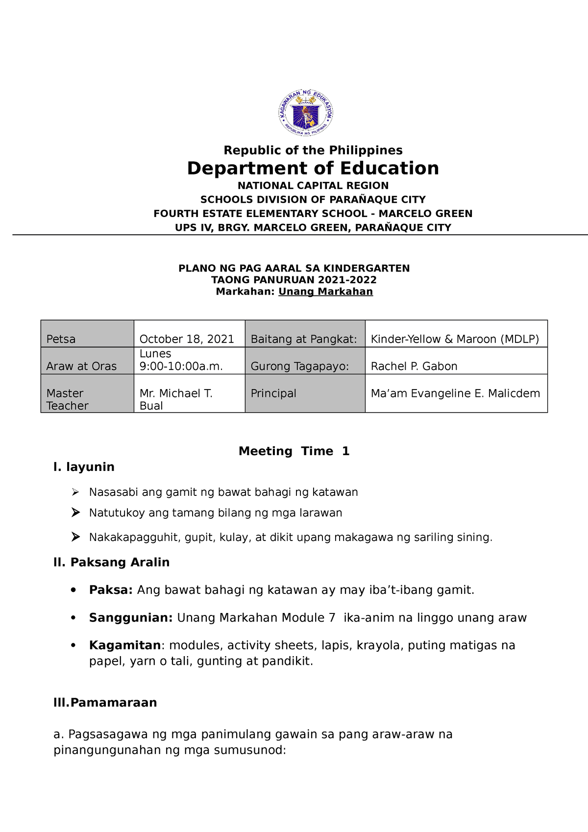 COT1 DLP WEEK 7 - Republic Of The Philippines Department Of Education ...