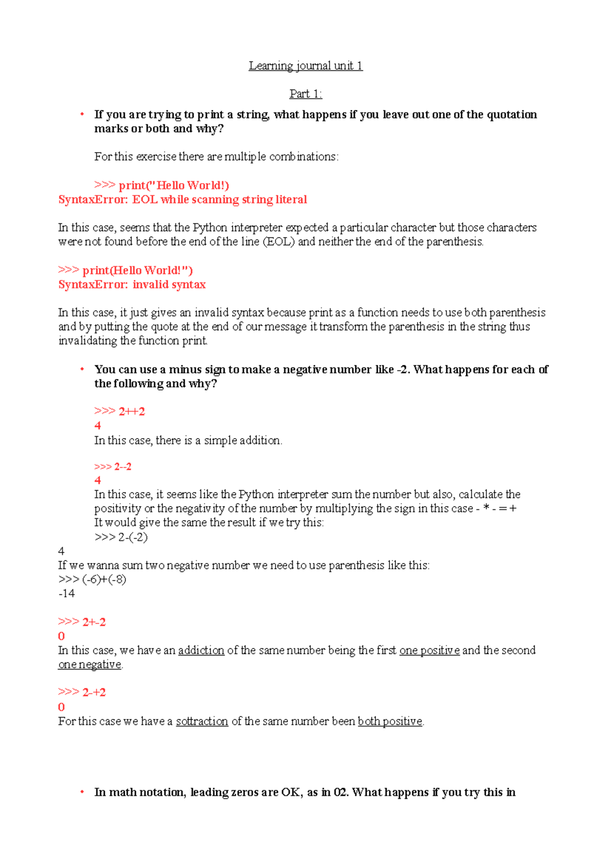 Learning Journal Unit 1 CS1001 - Learning Journal Unit 1 Part 1: If You ...