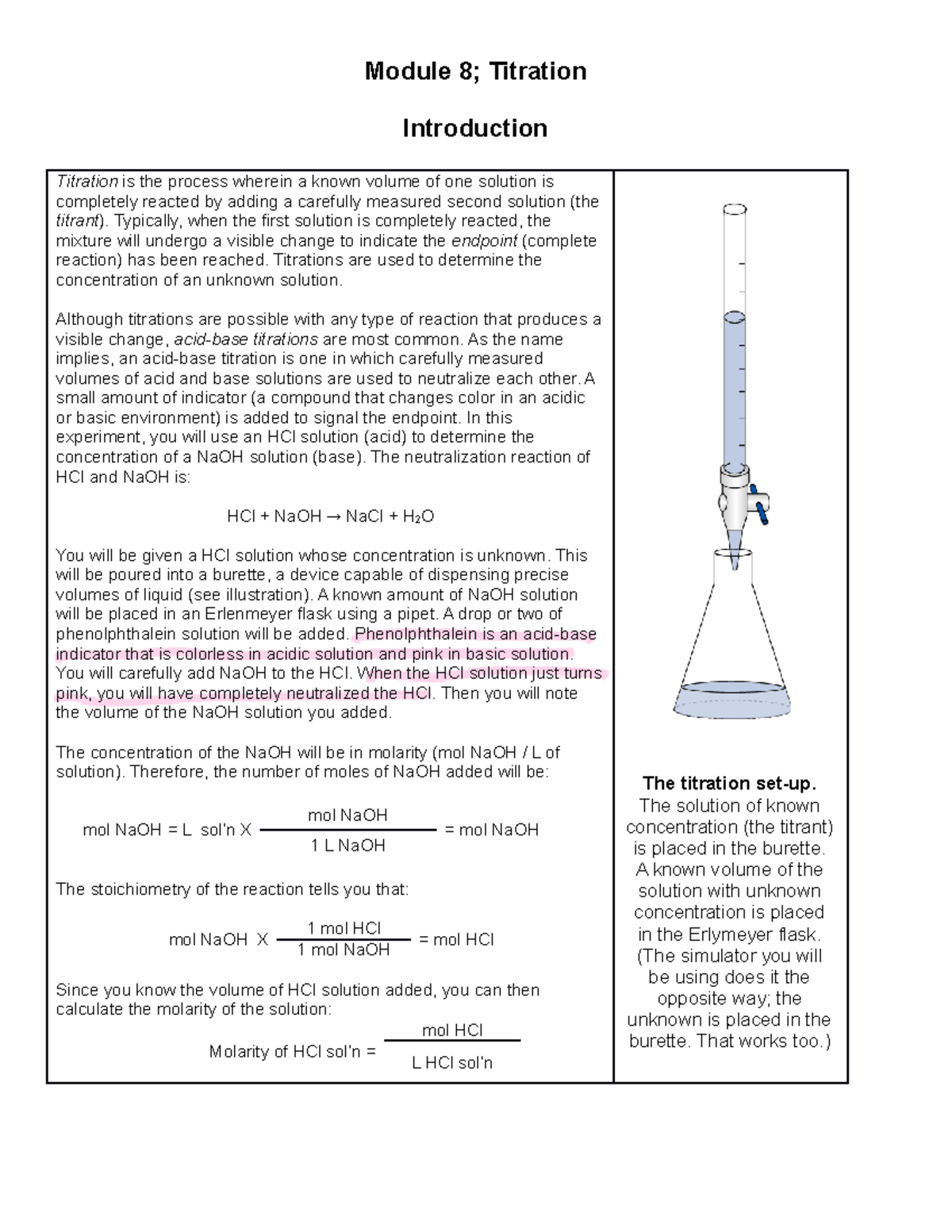 Module 8; Titration.V2 2 Module 8; Titration Introduction Titration