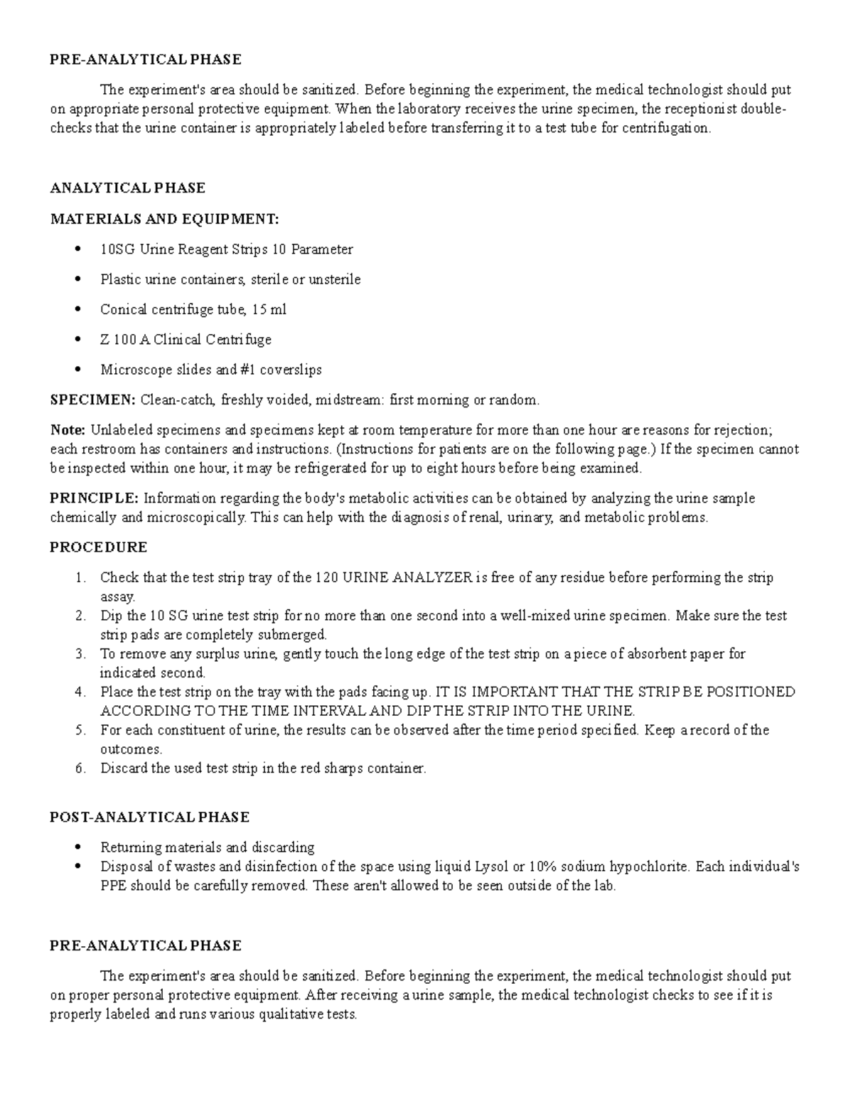 AUBF 6 - For Analysis of Urine and Other Body Fluids - PRE-ANALYTICAL ...