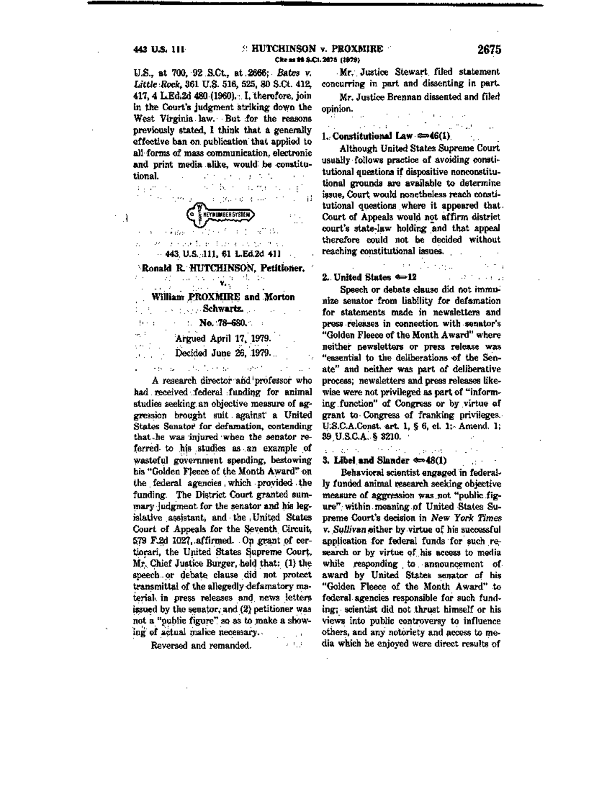 Hutchinson v. Proxmire HLS 1006 Studocu